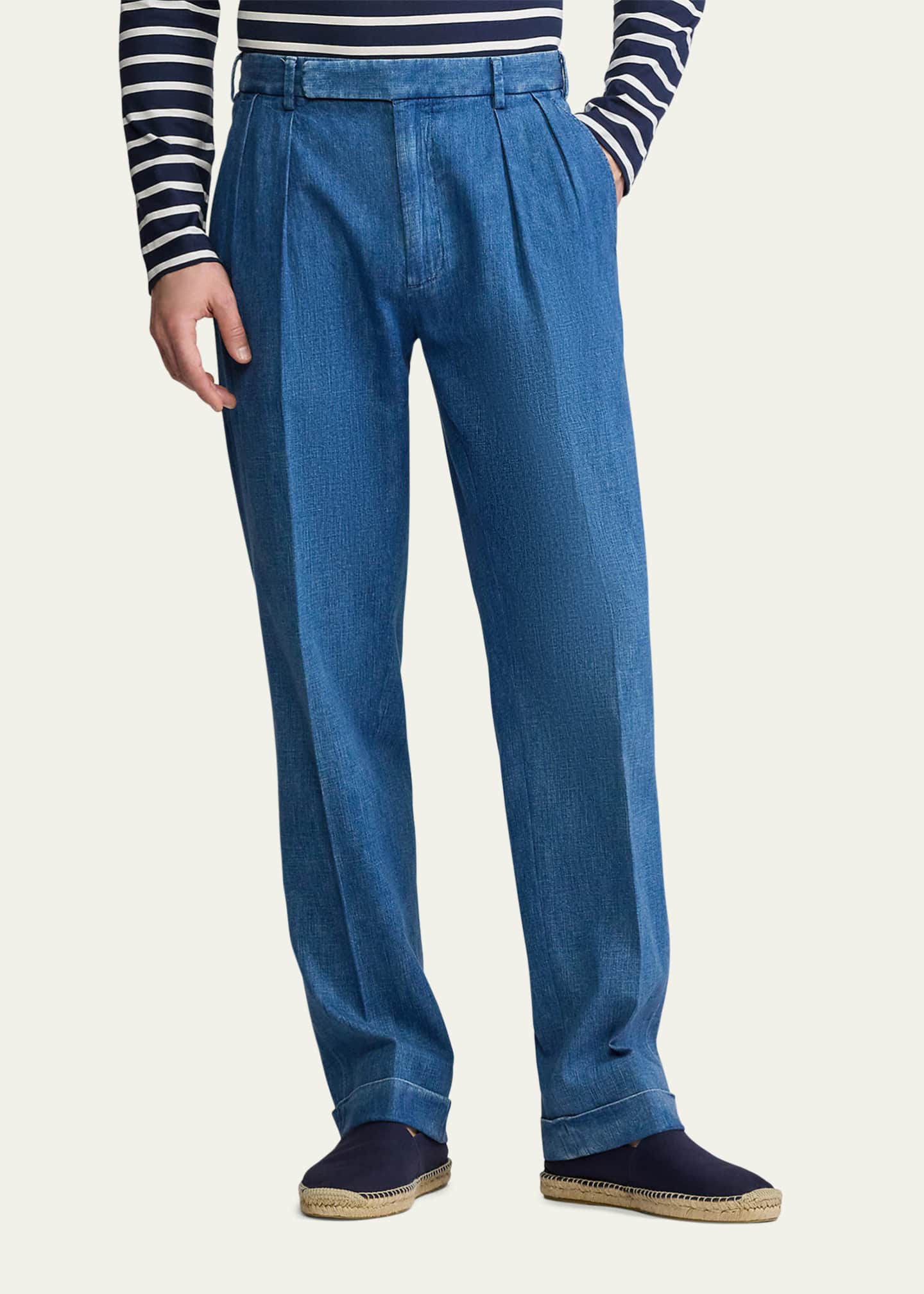 Ralph Lauren Men's Pleated Straight Leg Cotton Blend Pants Blue Size 38X30