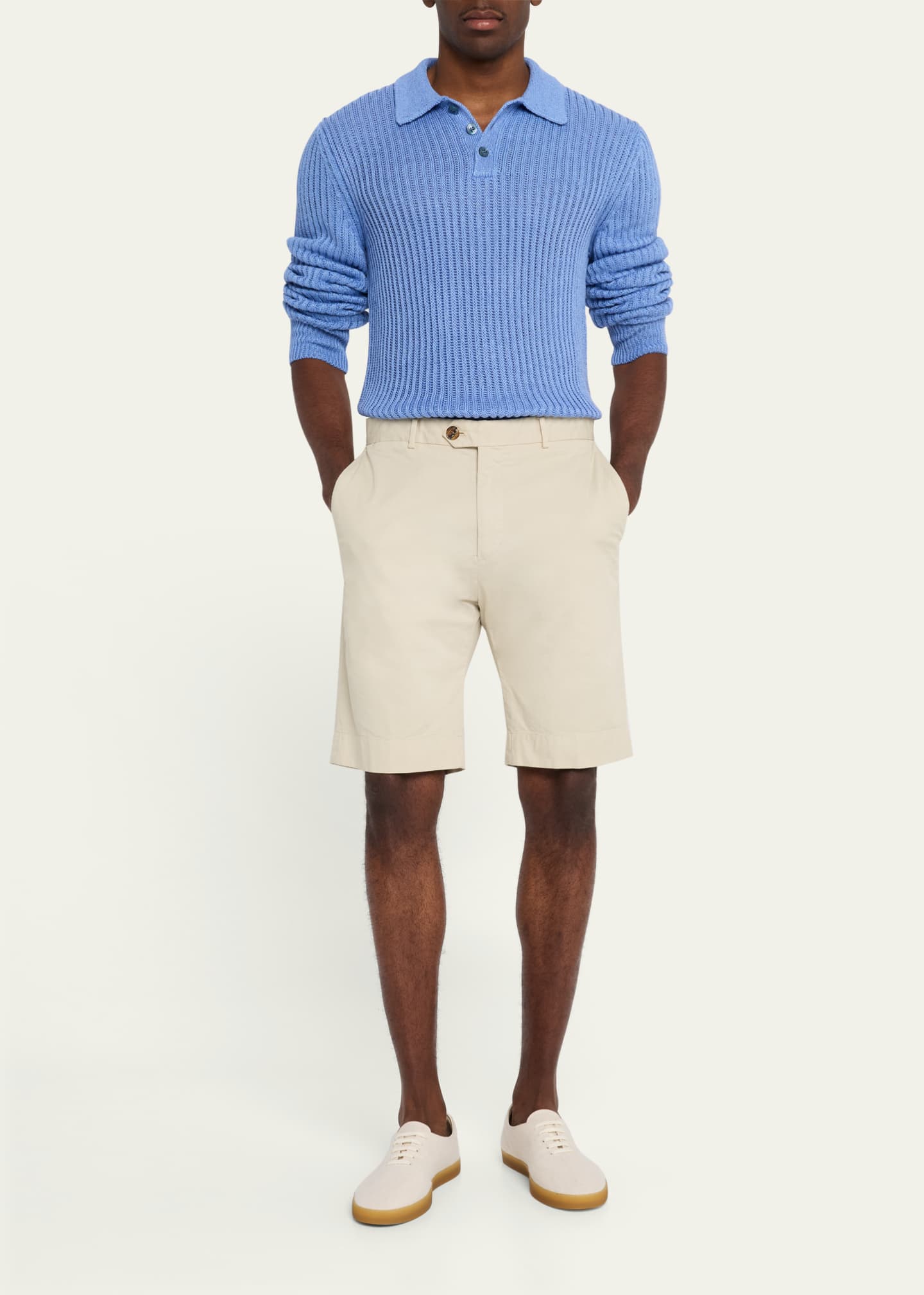 Men's Linen-Silk Long-Sleeve Polo Sweater - Thumbnail 2