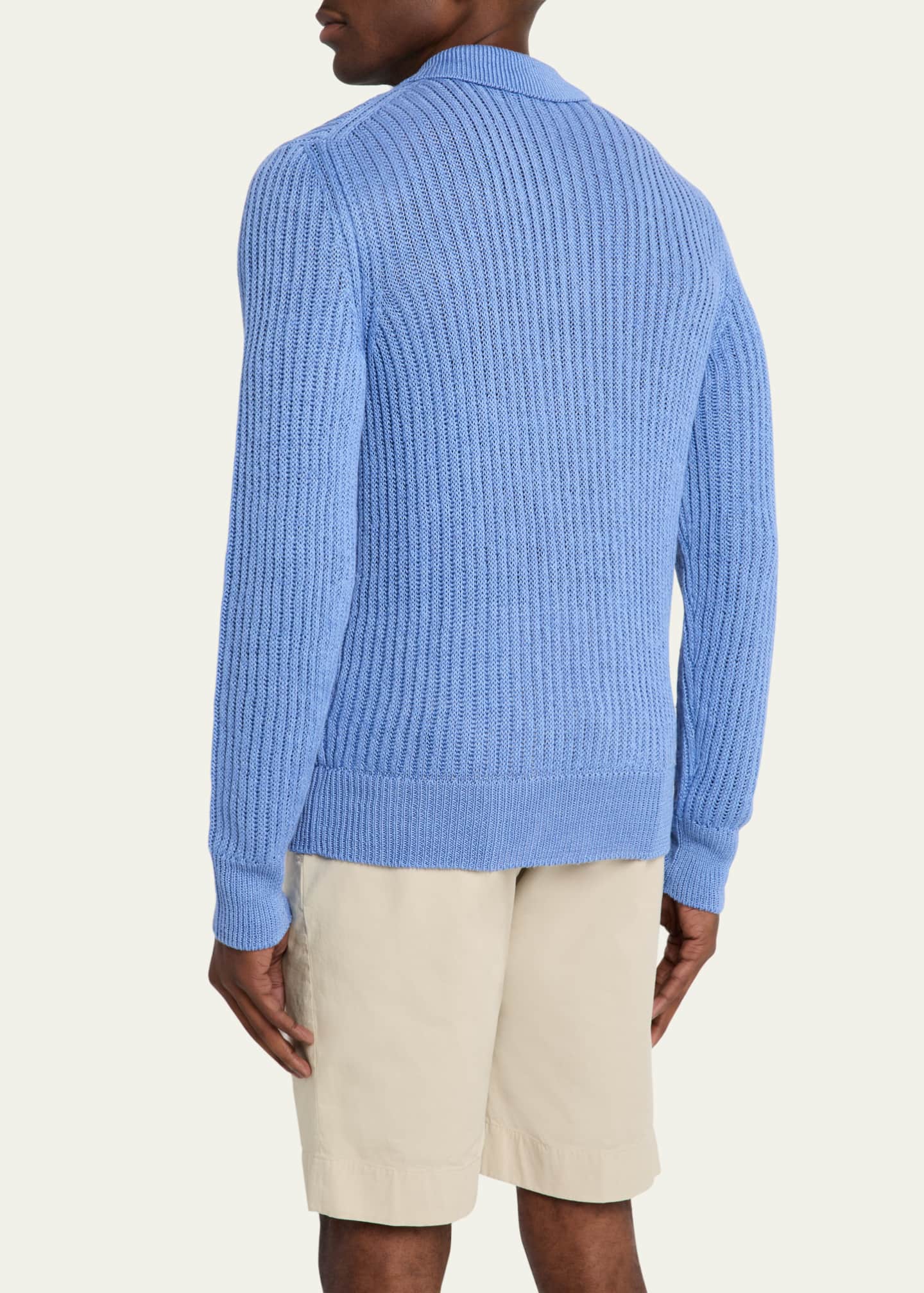 Men's Linen-Silk Long-Sleeve Polo Sweater - Thumbnail 3