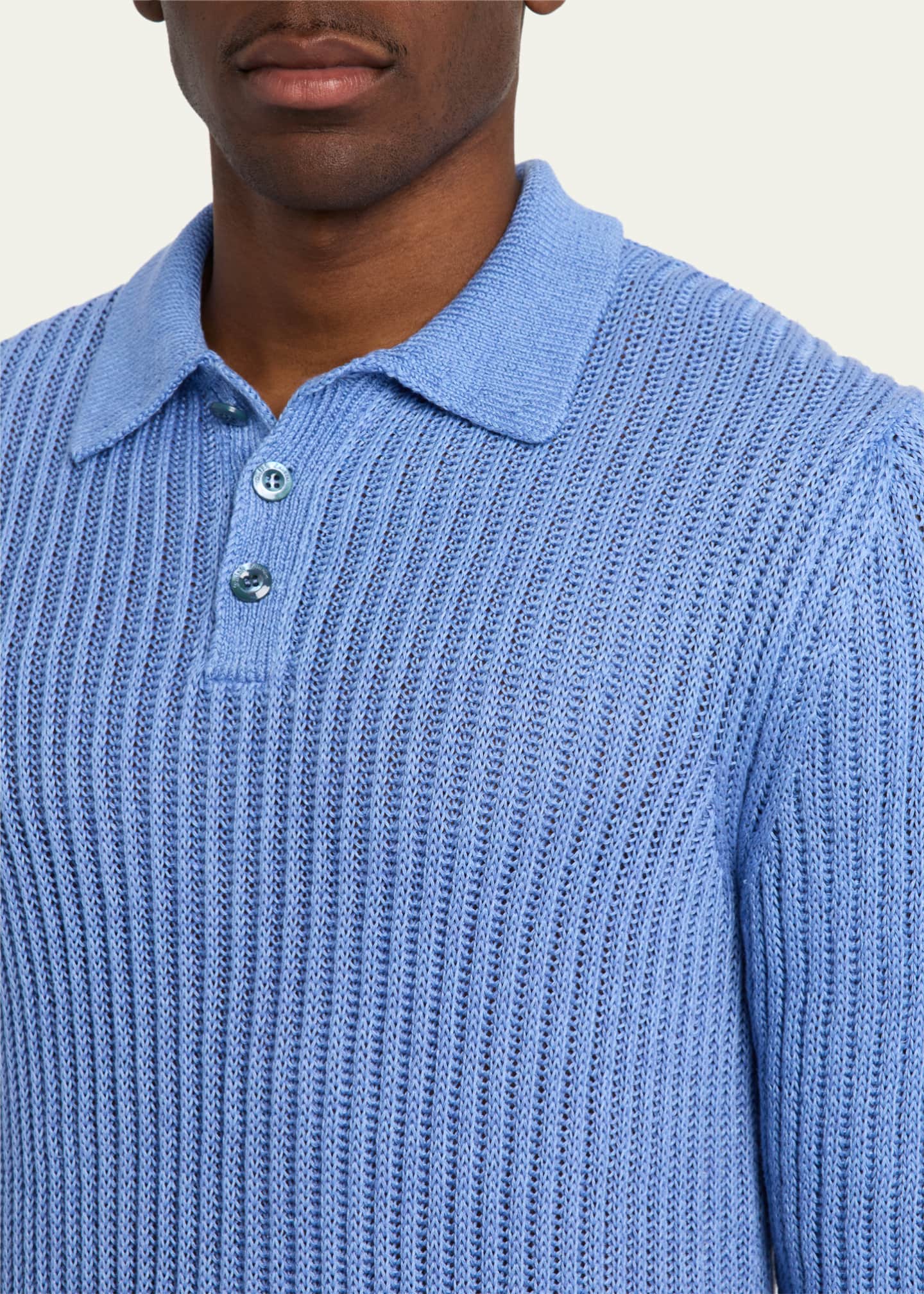 Men's Linen-Silk Long-Sleeve Polo Sweater - Thumbnail 5