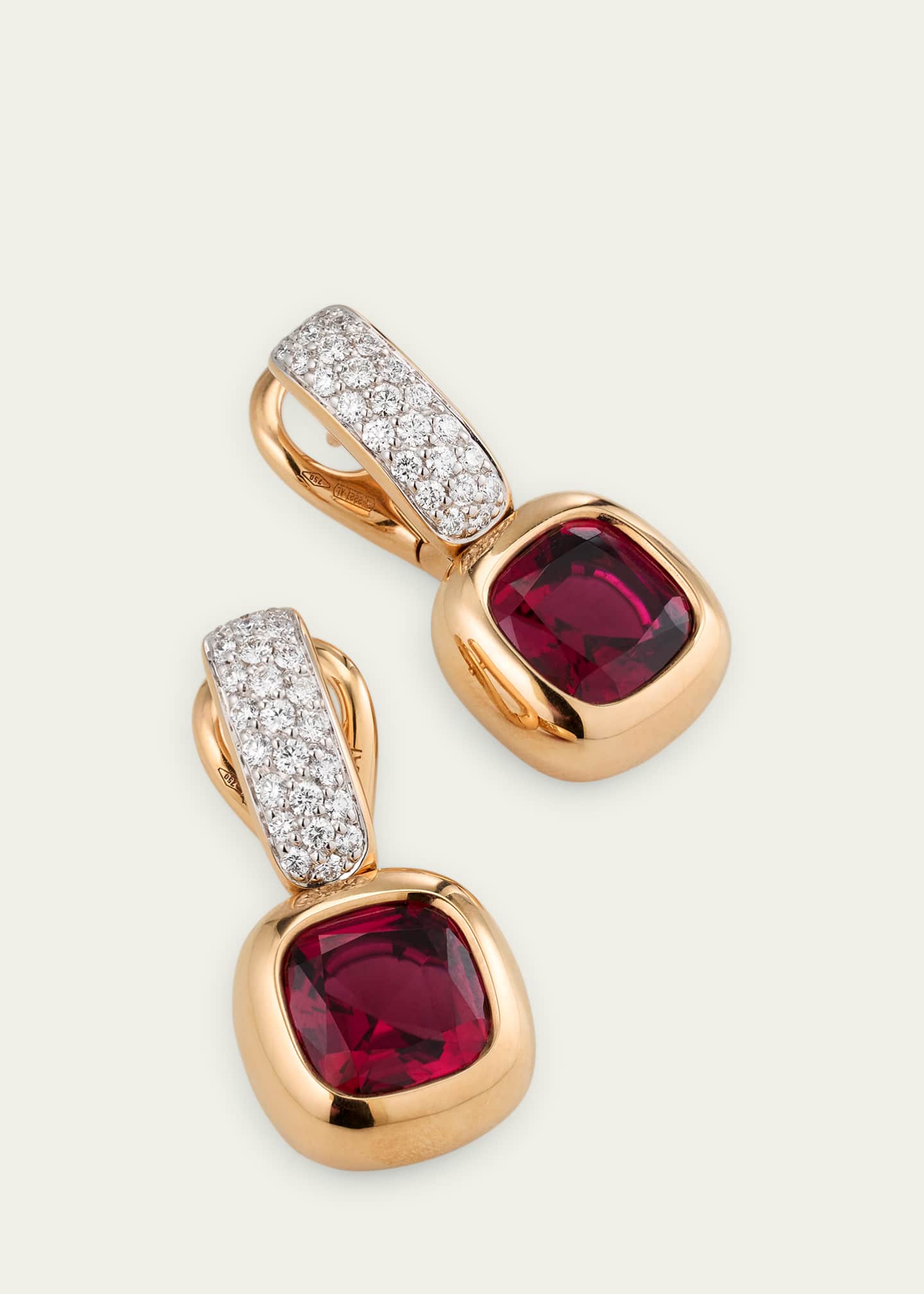 Pomellato Nudo 18K Diamond and Rubellite Drop Earrings Image 3 of 4