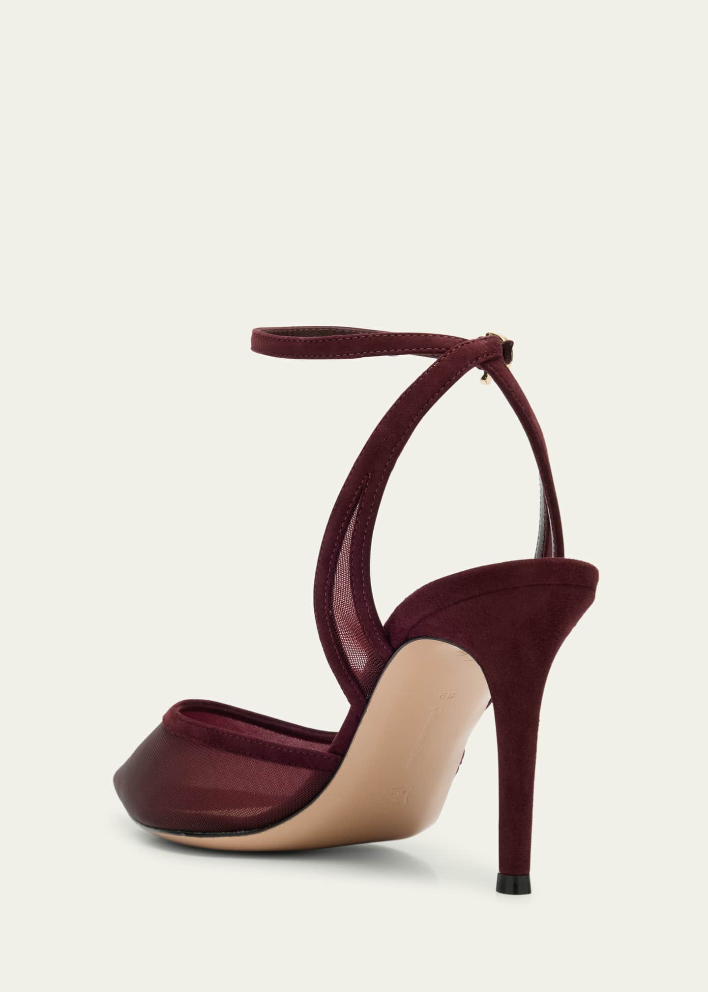 Gianvito Rossi Suede Organza Ankle-Strap Pumps Image 4 of 6