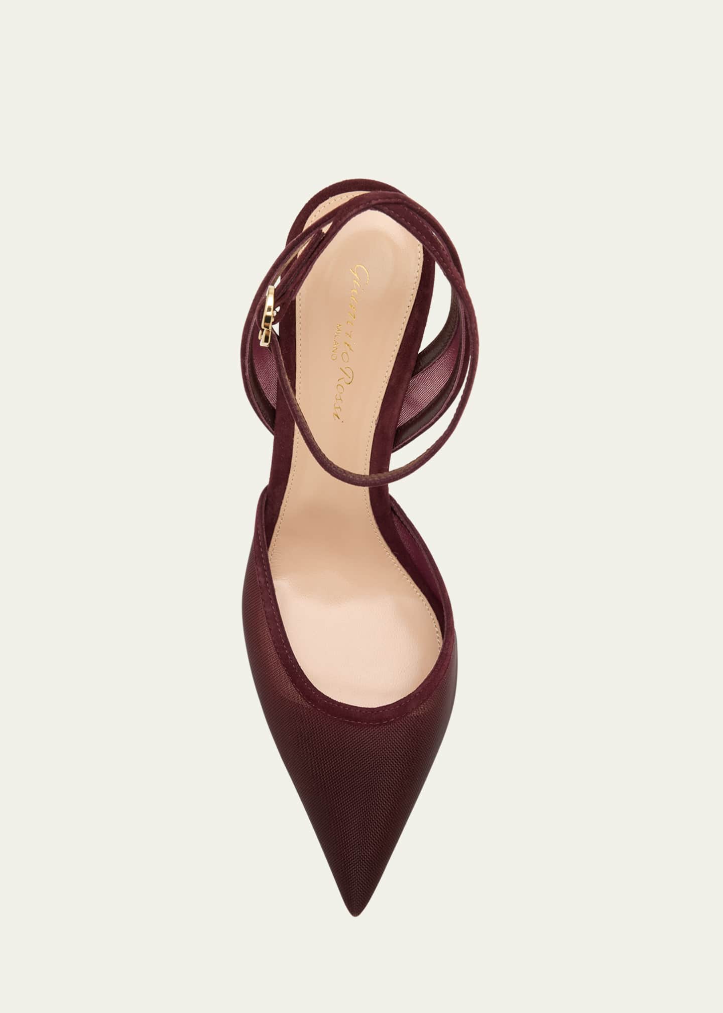 Gianvito Rossi Suede Organza Ankle-Strap Pumps Image 6 of 6