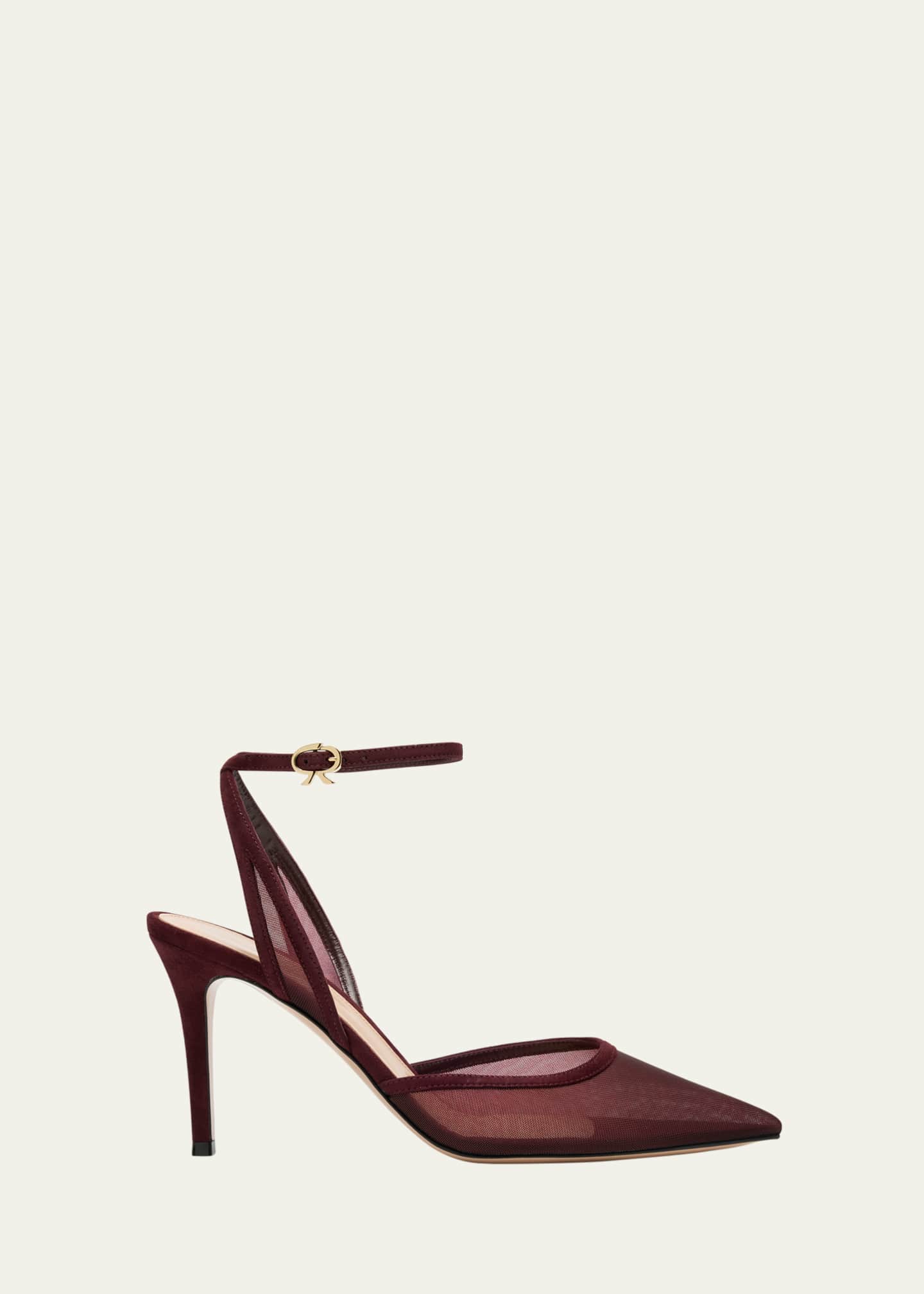 Gianvito Rossi Suede Organza Ankle-Strap Pumps Image 1 of 6
