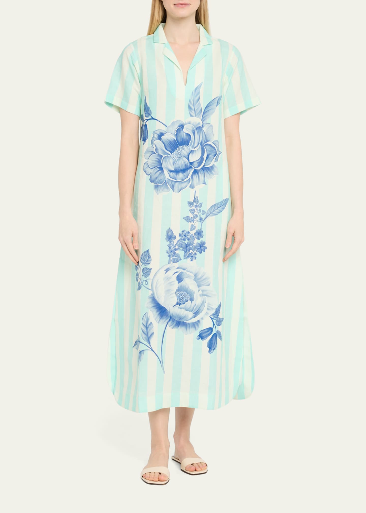 Verandah Peonies and Stripe Midi Shirtdress Image 2 of 4