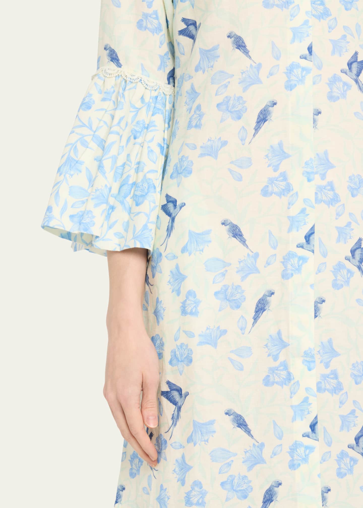 Verandah Floral Bird Linen-Cotton Midi Shirtdress Image 4 of 4