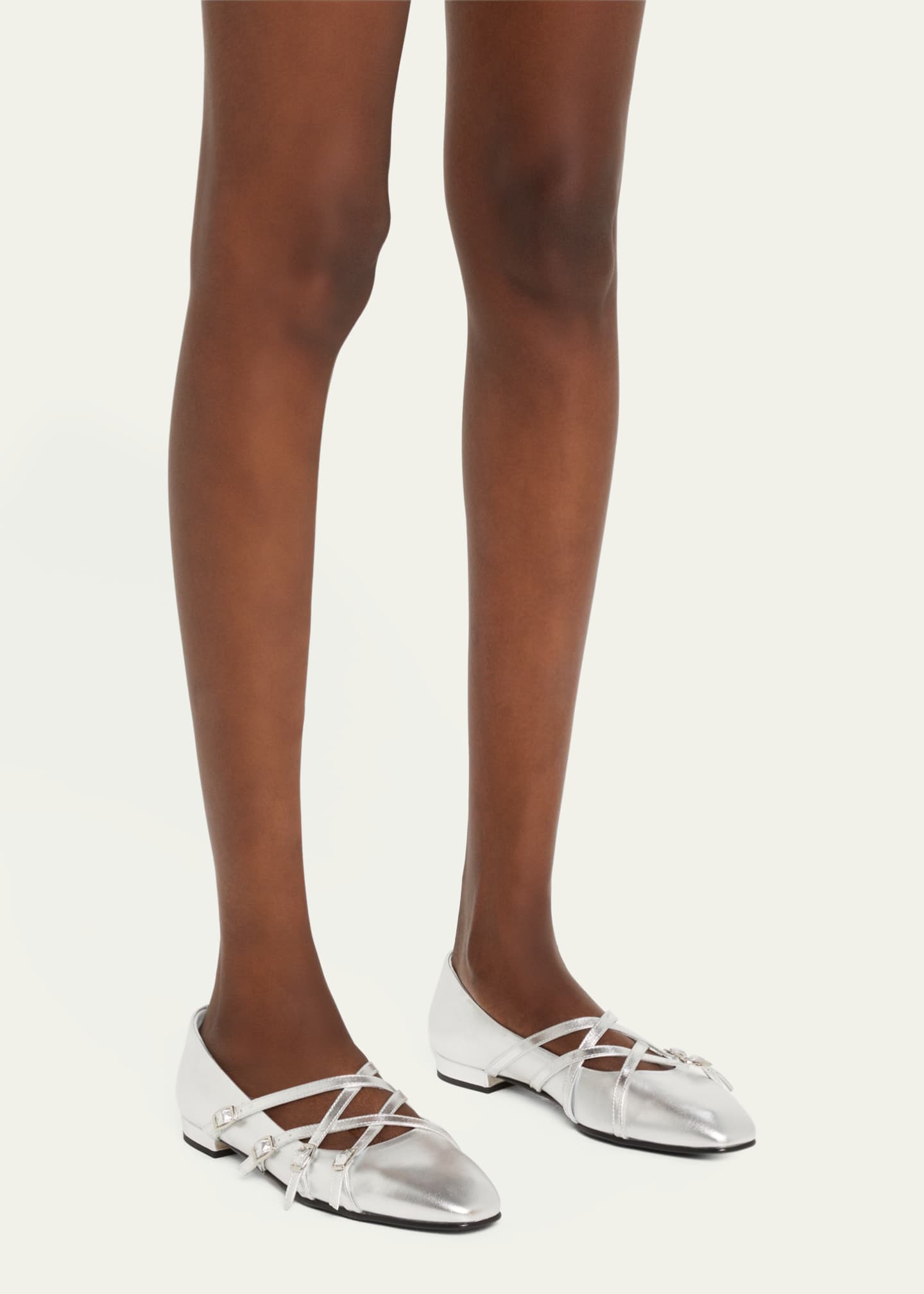 Eloise Buckle Metallic Leather Ballerina Flats