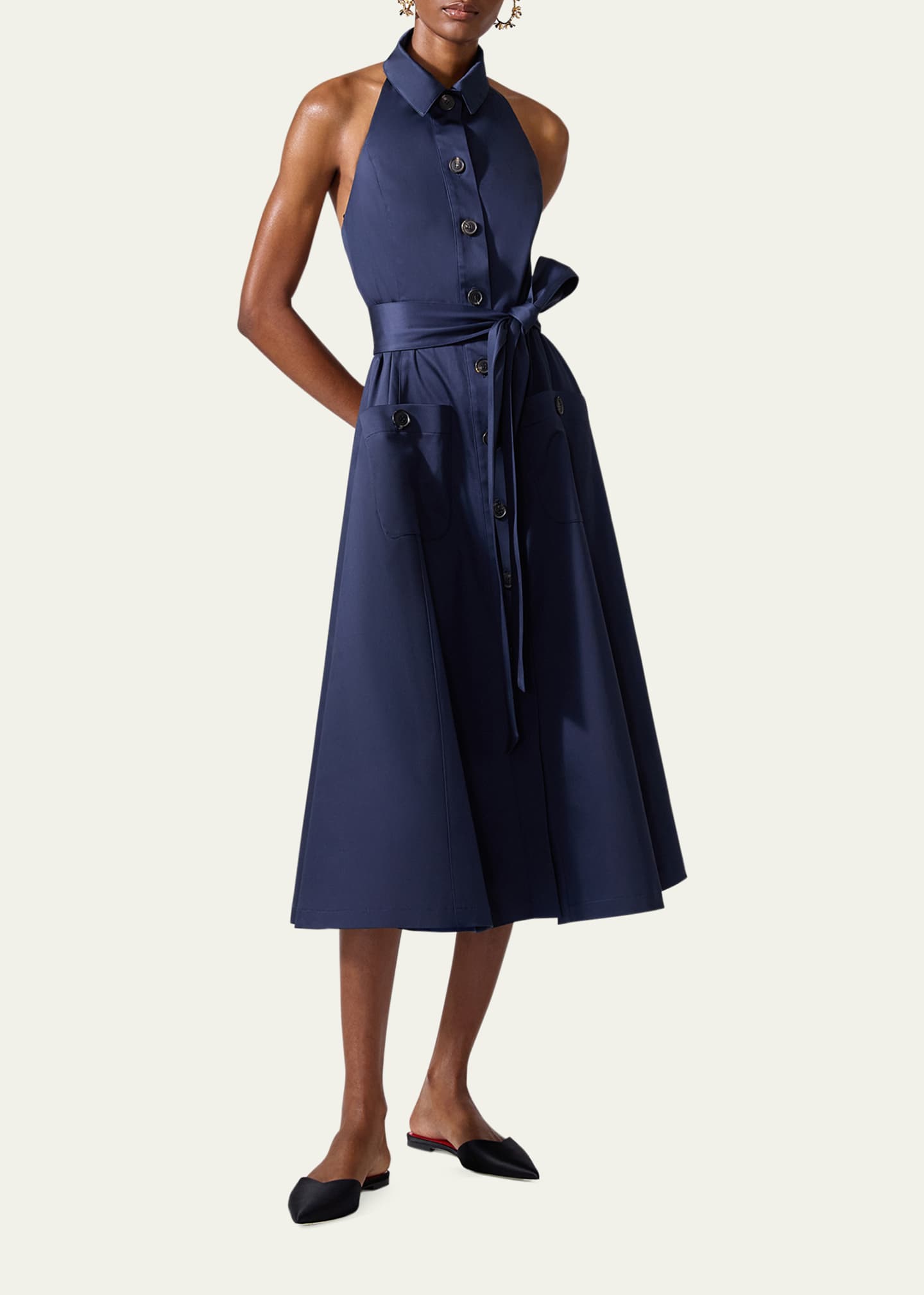 Carolina Herrera Collared Button-Front Halter Midi Dress Image 2 of 3