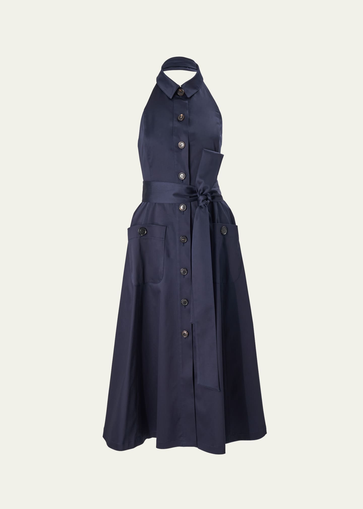 Carolina Herrera Collared Button-Front Halter Midi Dress Image 1 of 3