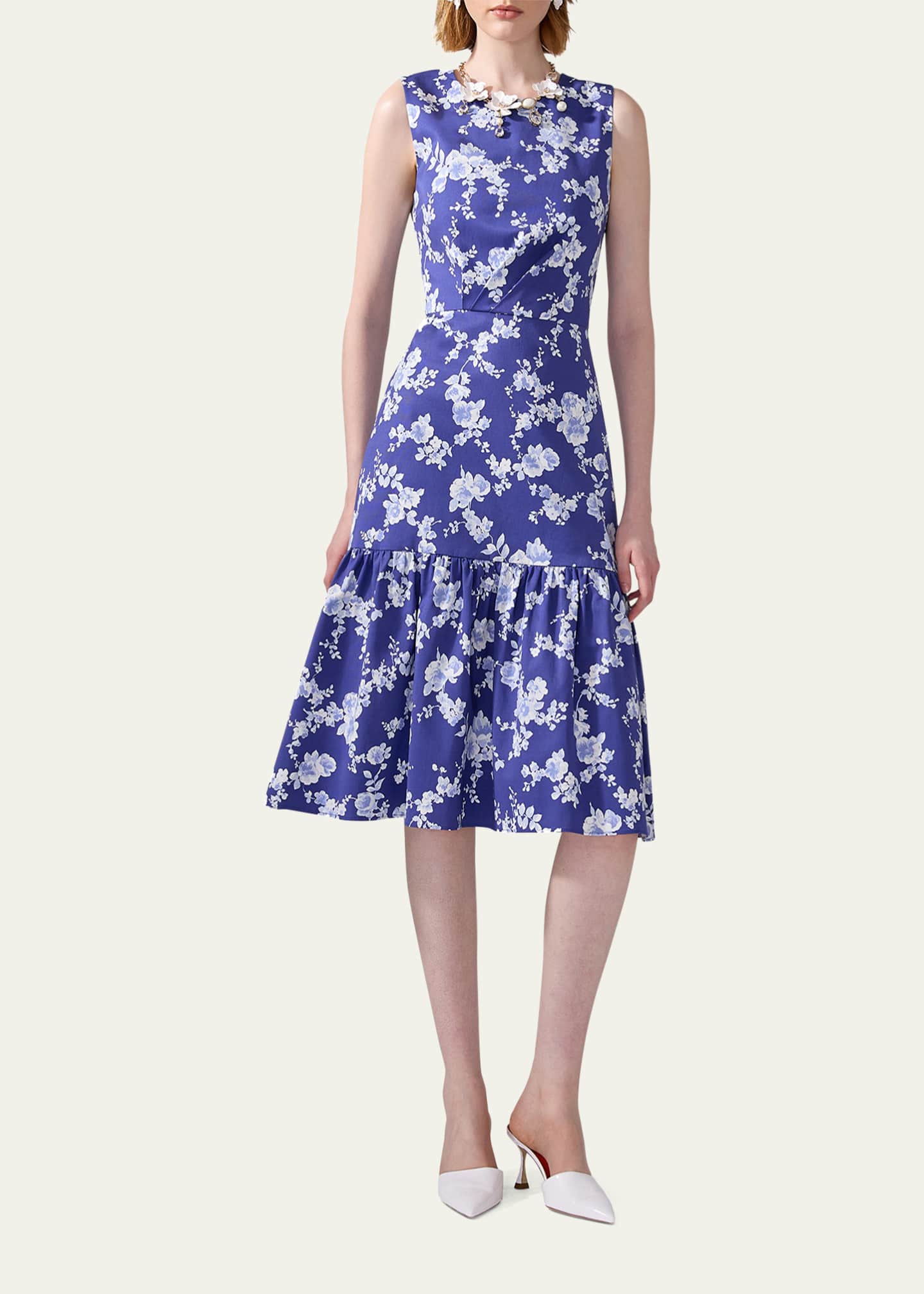 Carolina Herrera Sleeveless Floral Ruffle Dress Image 2 of 4