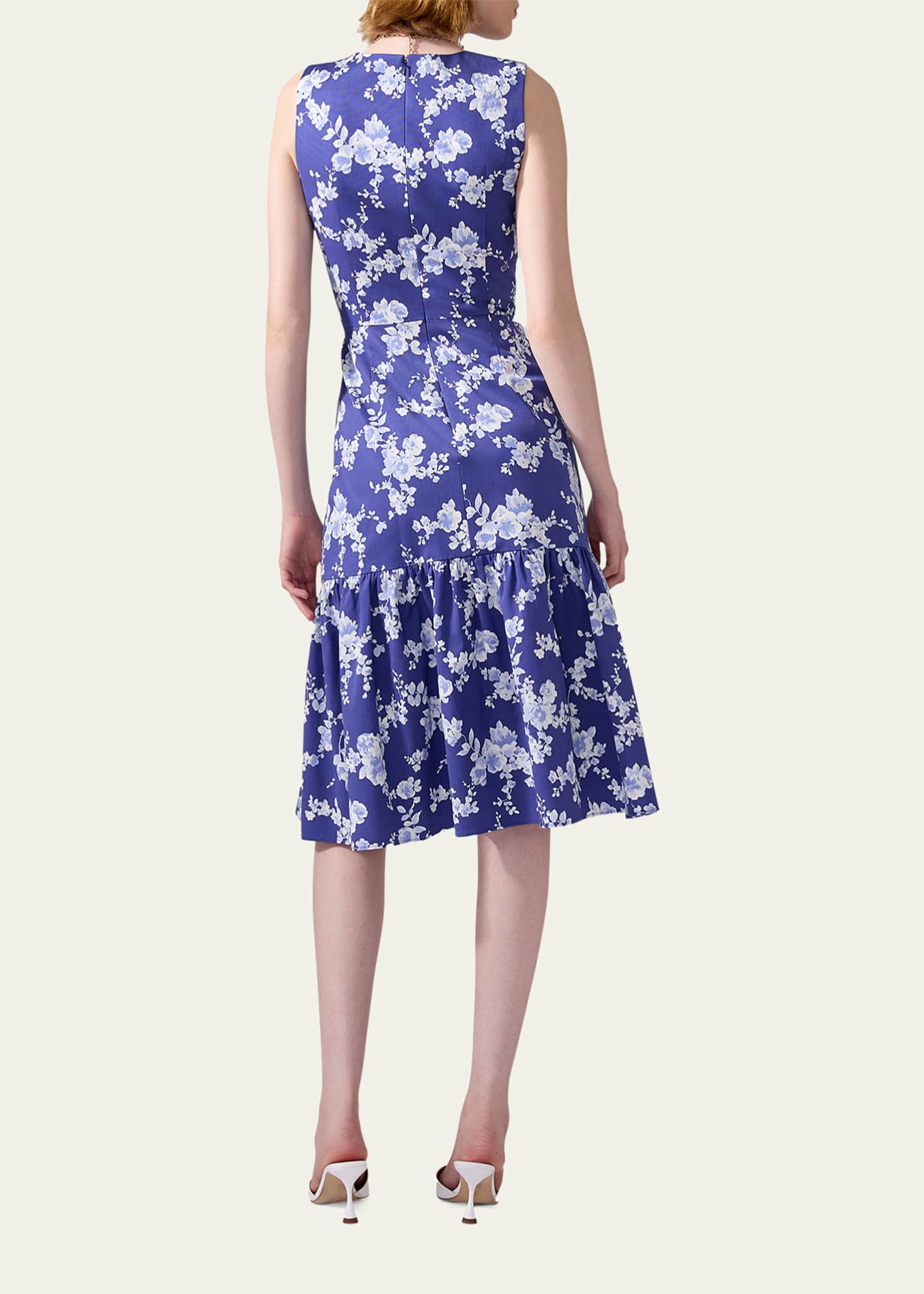 Carolina Herrera Sleeveless Floral Ruffle Dress Image 3 of 4