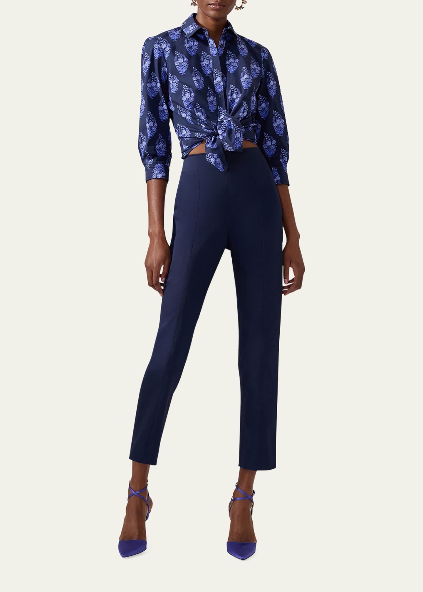 Carolina Herrera Mid-Rise Slim-Leg Ankle Pants Image 2 of 3