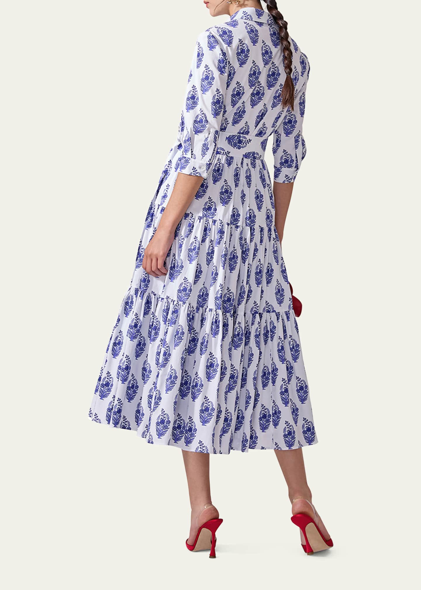 Carolina Herrera 3/4-Sleeve Tiered Midi Shirtdress Image 3 of 4