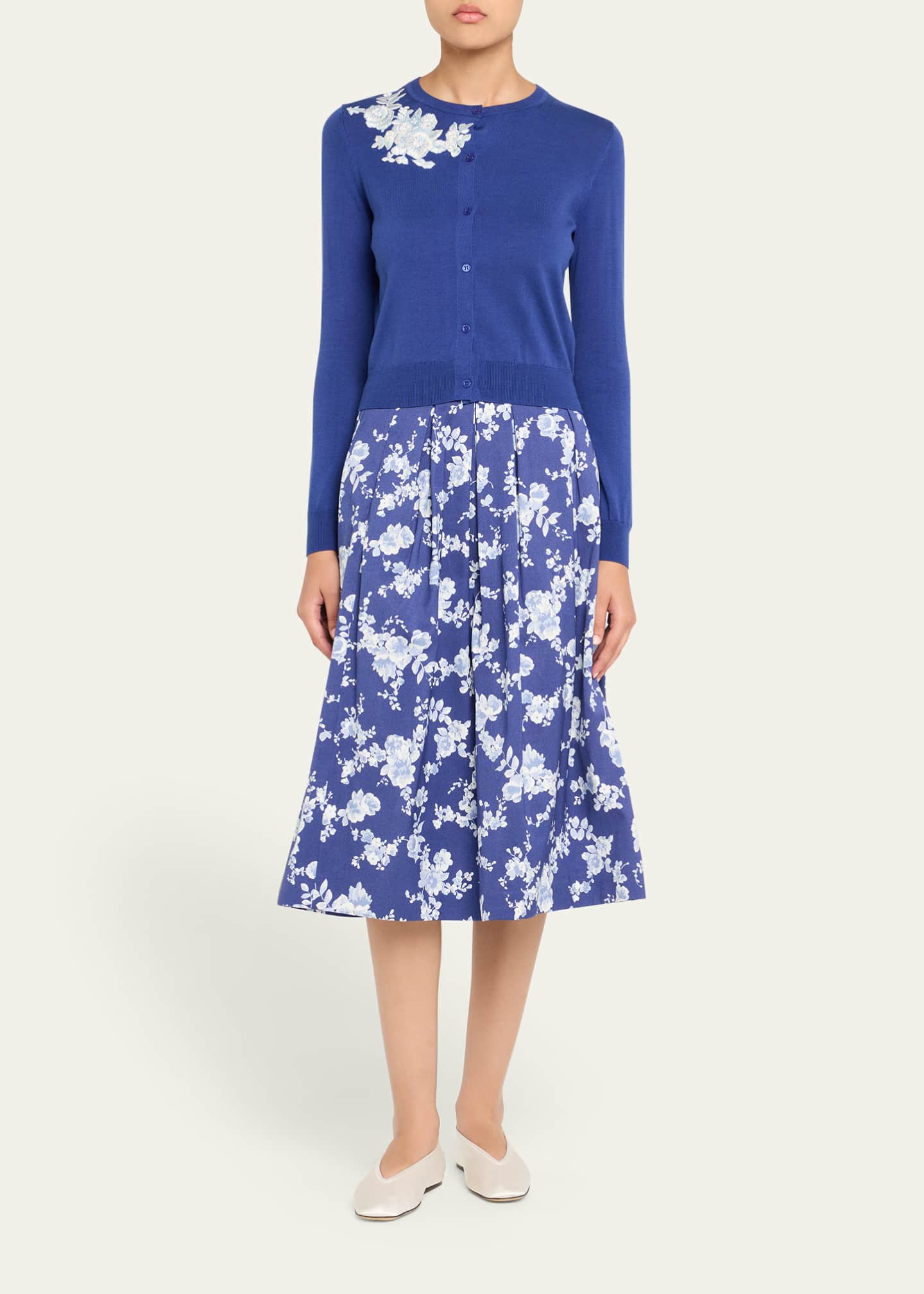 Carolina Herrera Floral Embroidered Crewneck Cardigan Image 2 of 5