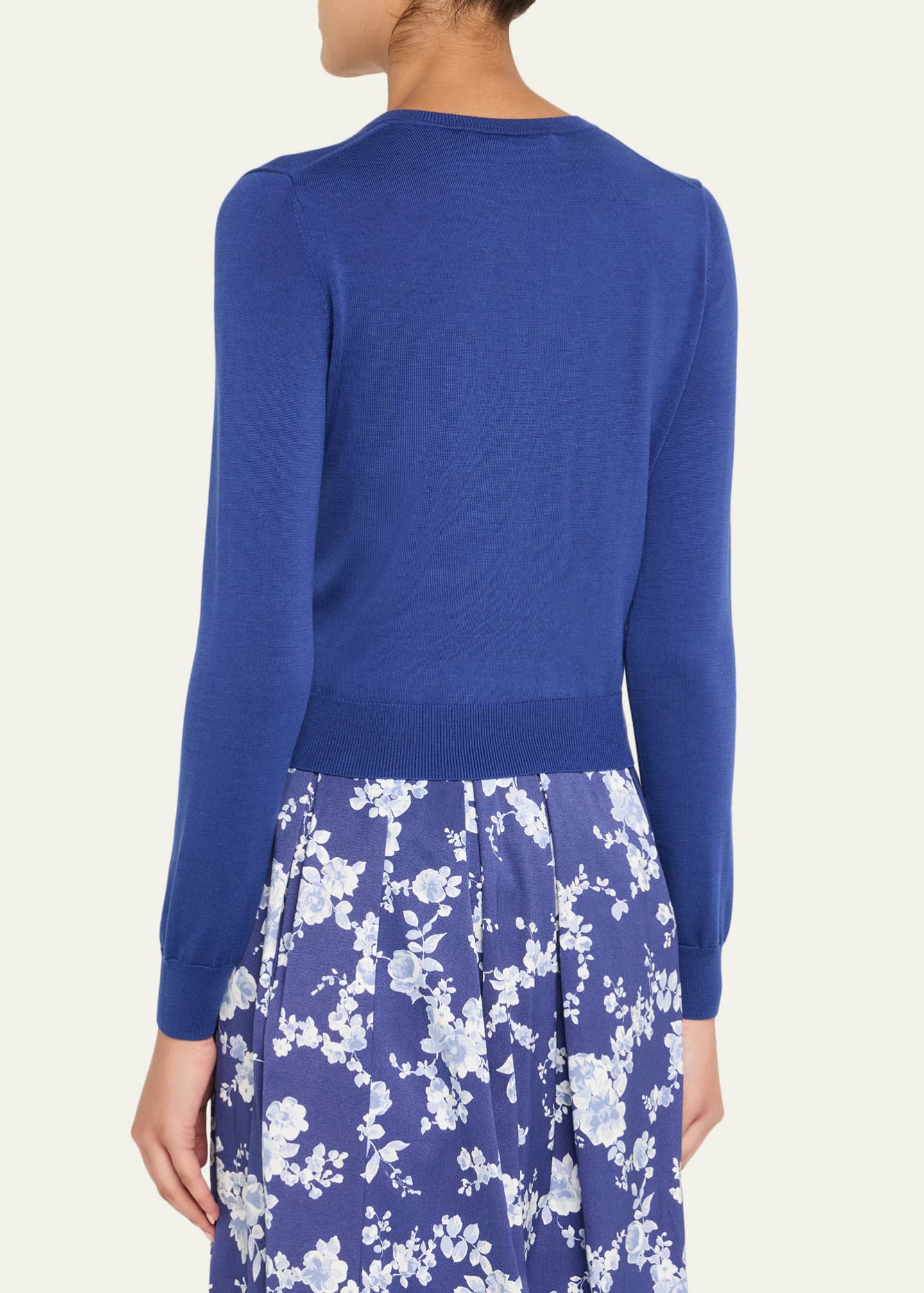 Carolina Herrera Floral Embroidered Crewneck Cardigan Image 3 of 5