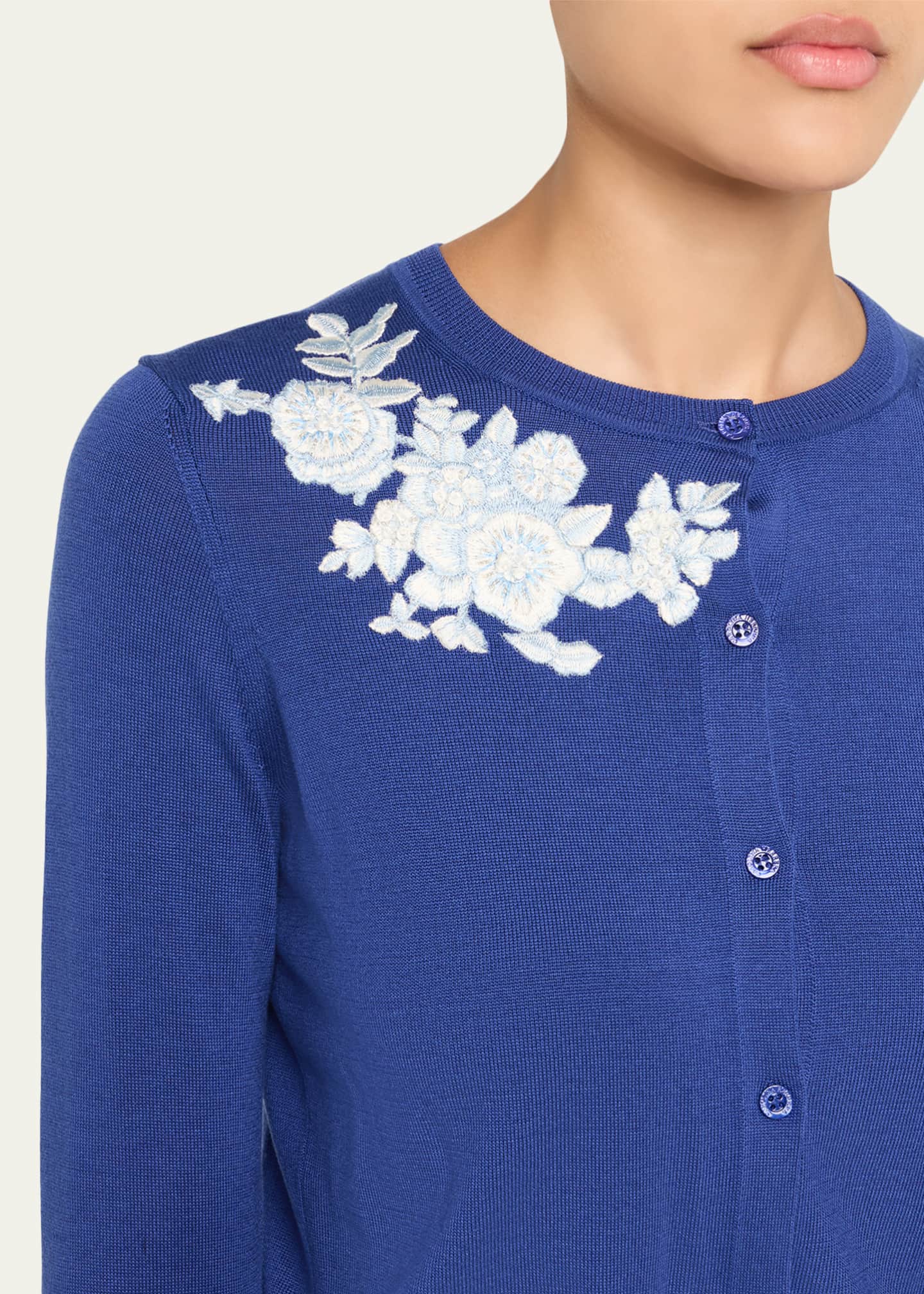 Carolina Herrera Floral Embroidered Crewneck Cardigan Image 5 of 5