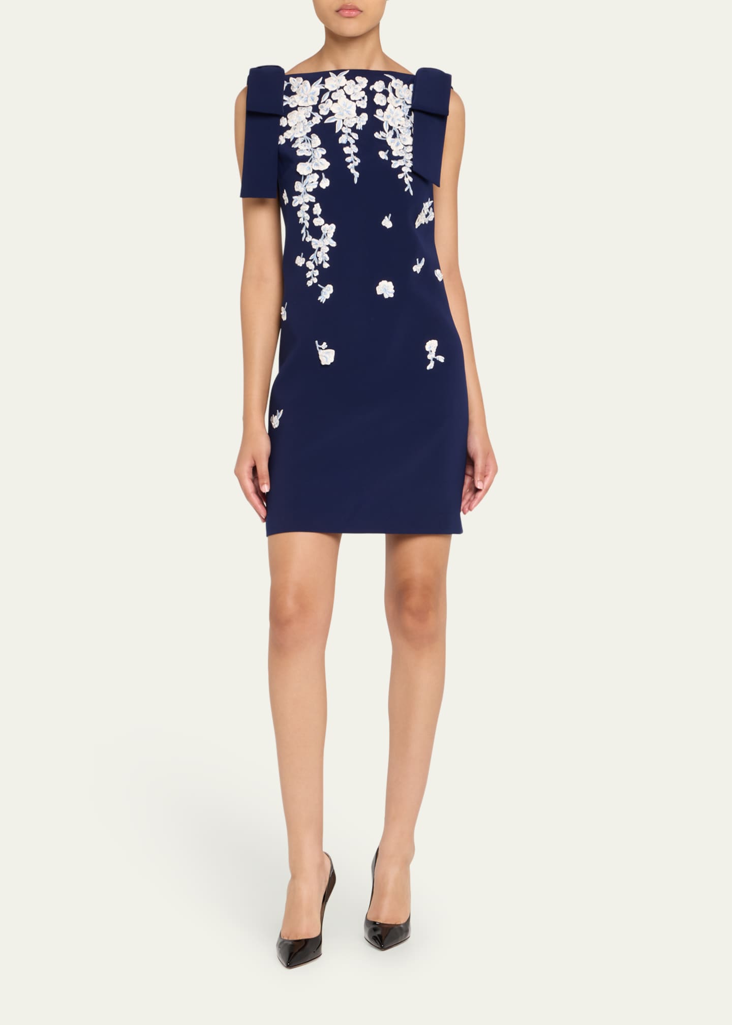 Carolina Herrera Embroidered Applique Bow Mini Dress Image 2 of 5