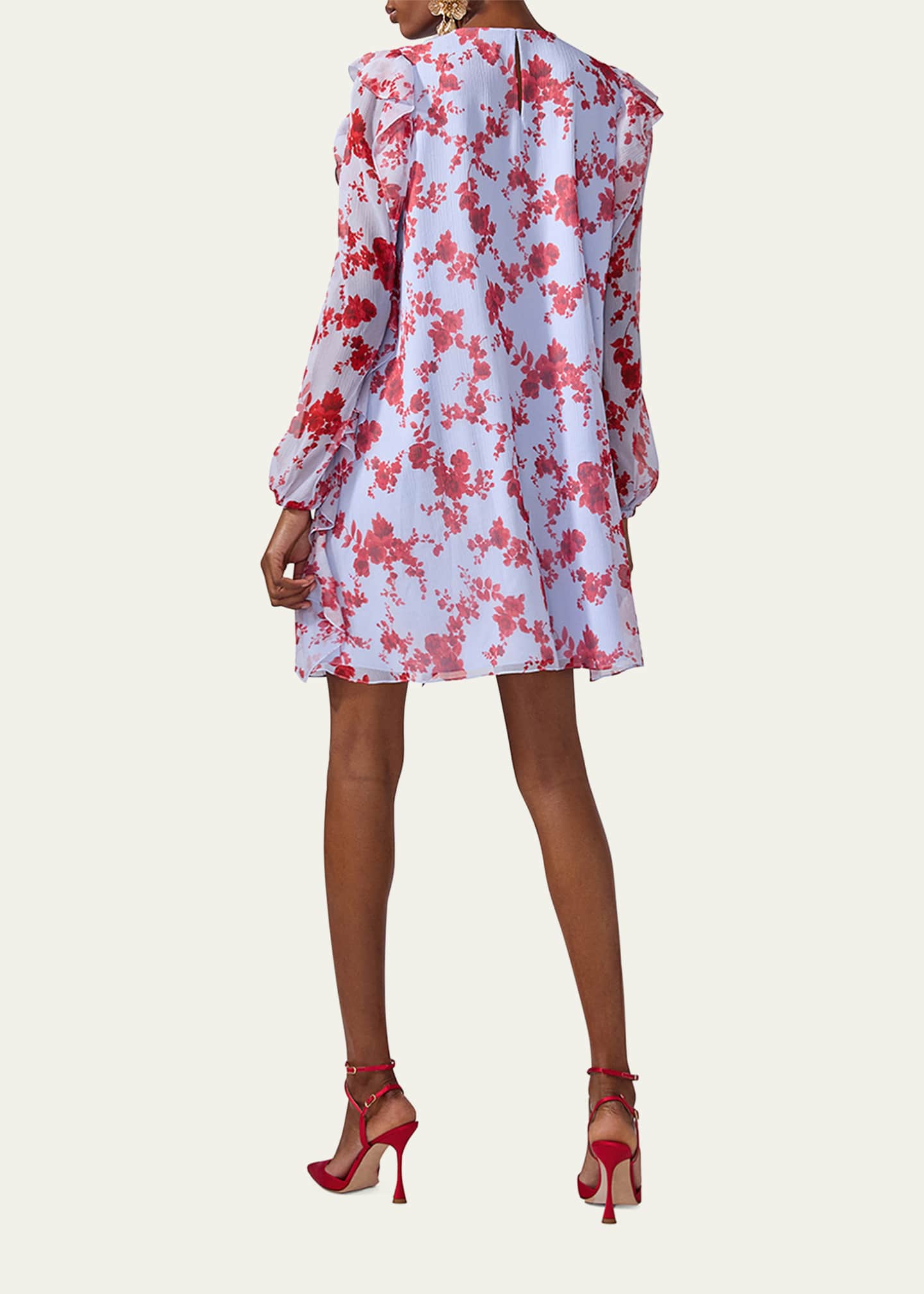 Carolina Herrera Floral Ruffle Chiffon Mini Dress Image 3 of 4