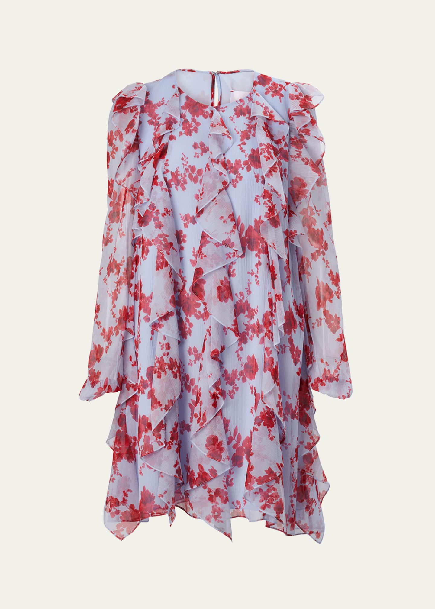 Carolina Herrera Floral Ruffle Chiffon Mini Dress Image 1 of 4