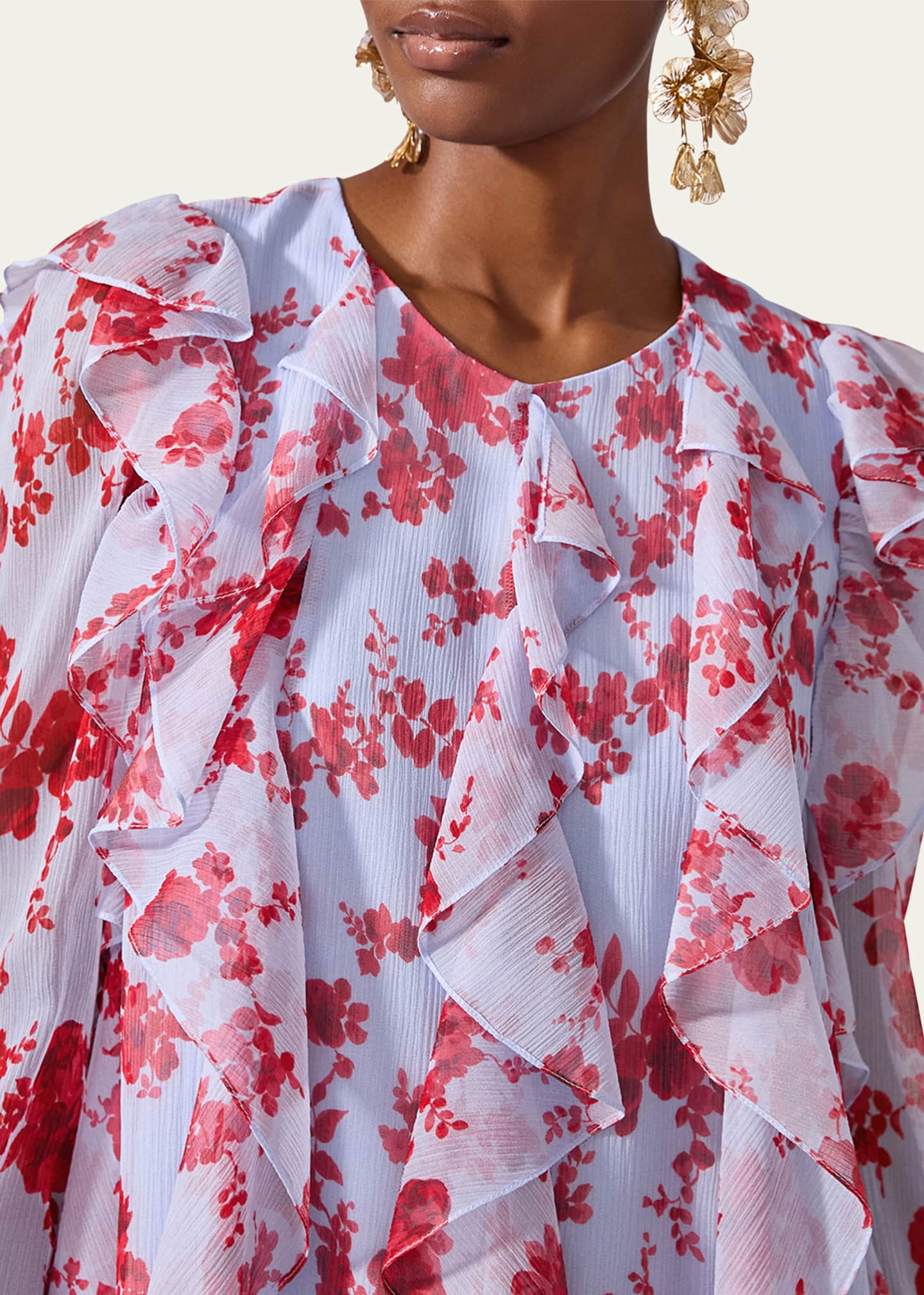 Carolina Herrera Floral Ruffle Chiffon Mini Dress Image 4 of 4