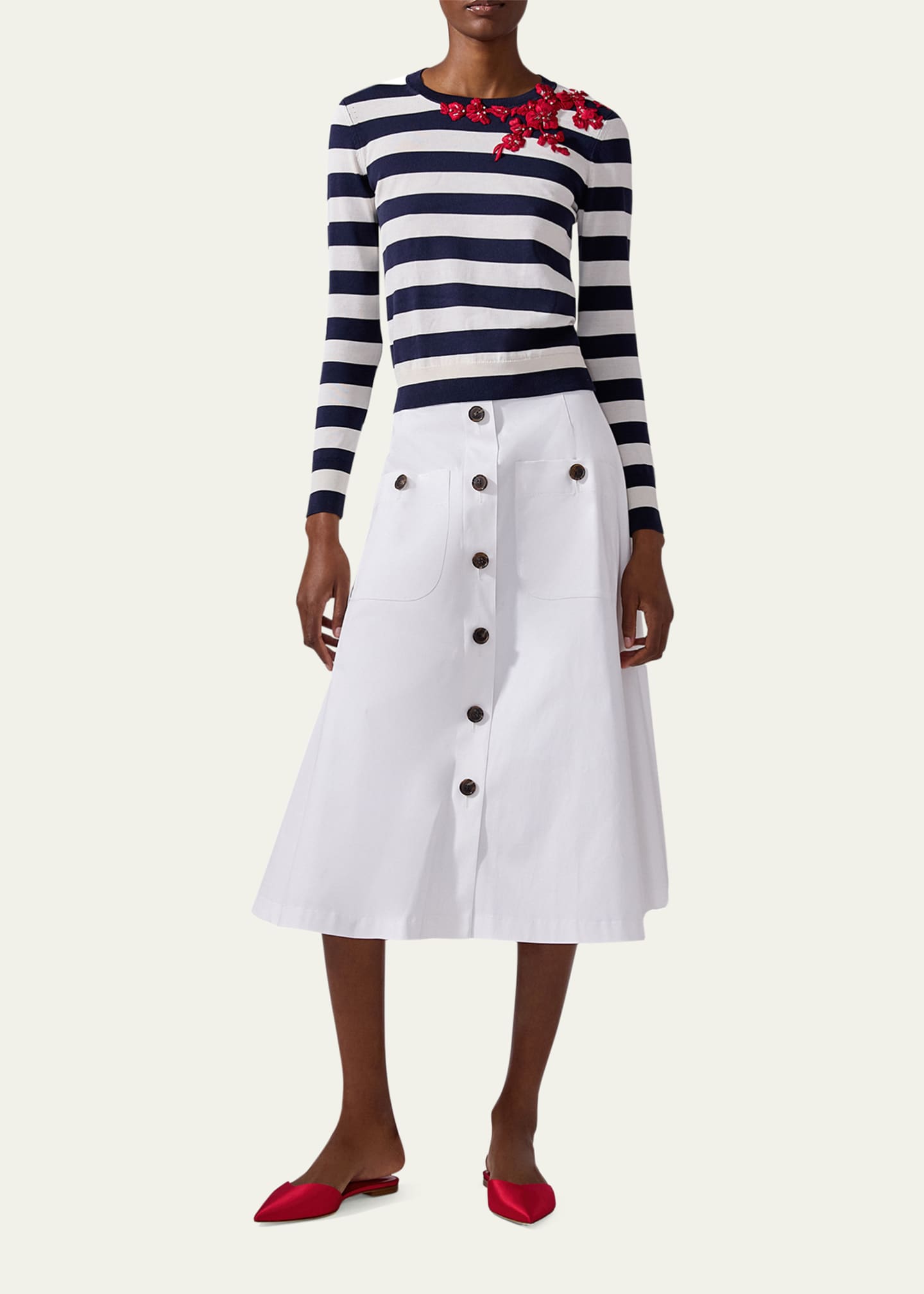 Carolina Herrera Stripe Floral Applique Sweater Image 2 of 3