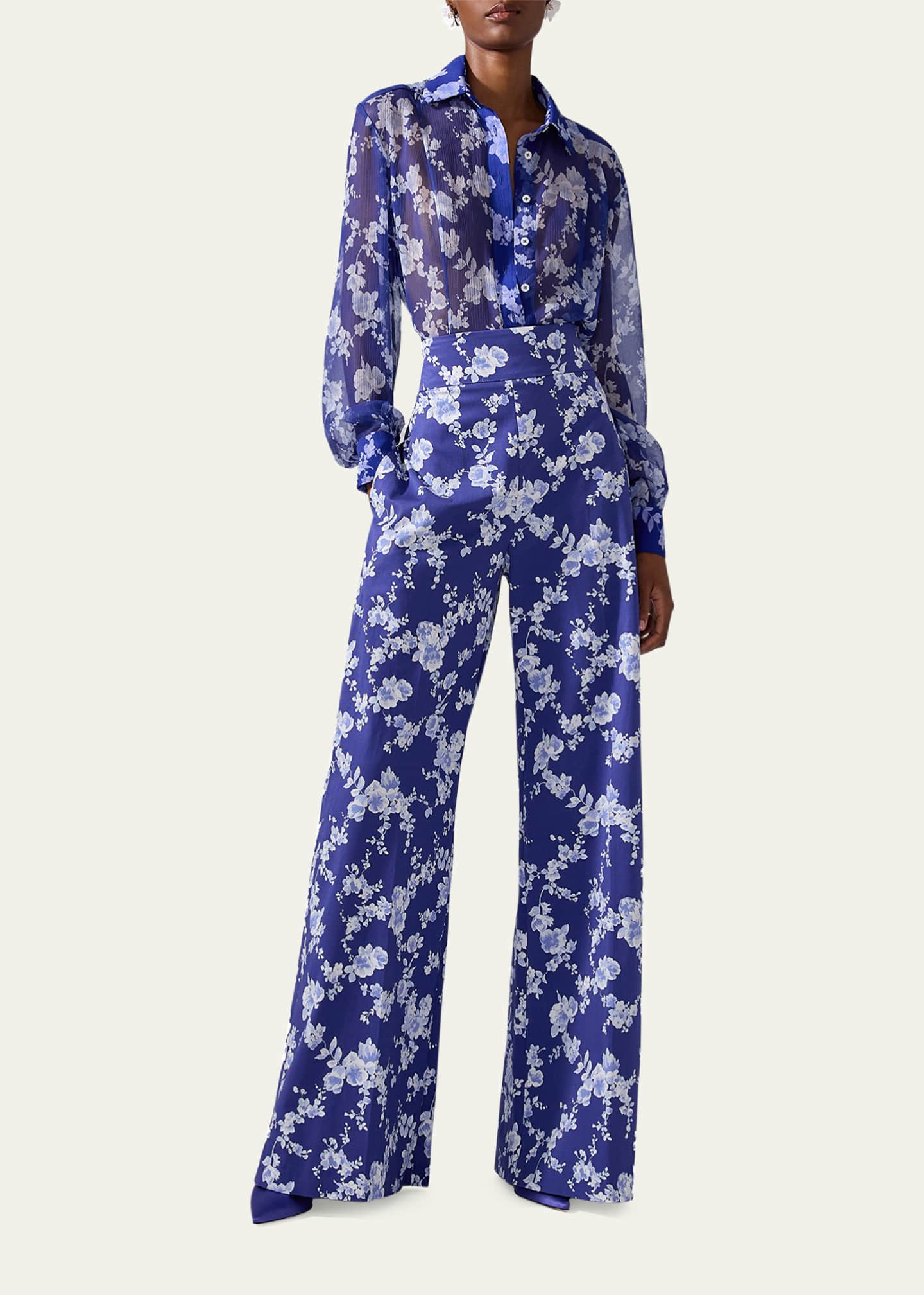 Carolina Herrera Floral Button Down Chiffon Blouse Image 2 of 4