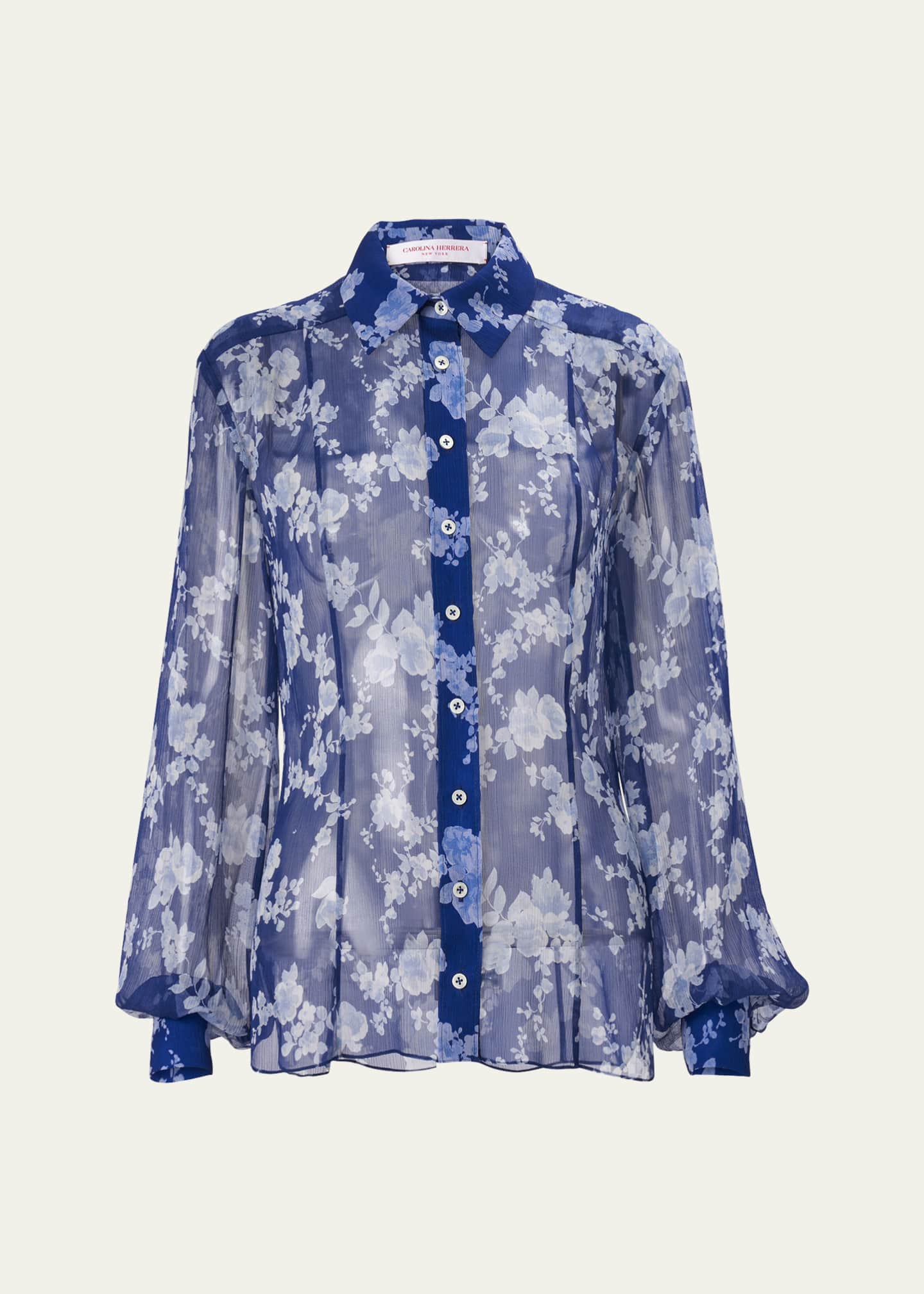 Carolina Herrera Floral Button Down Chiffon Blouse Image 1 of 4