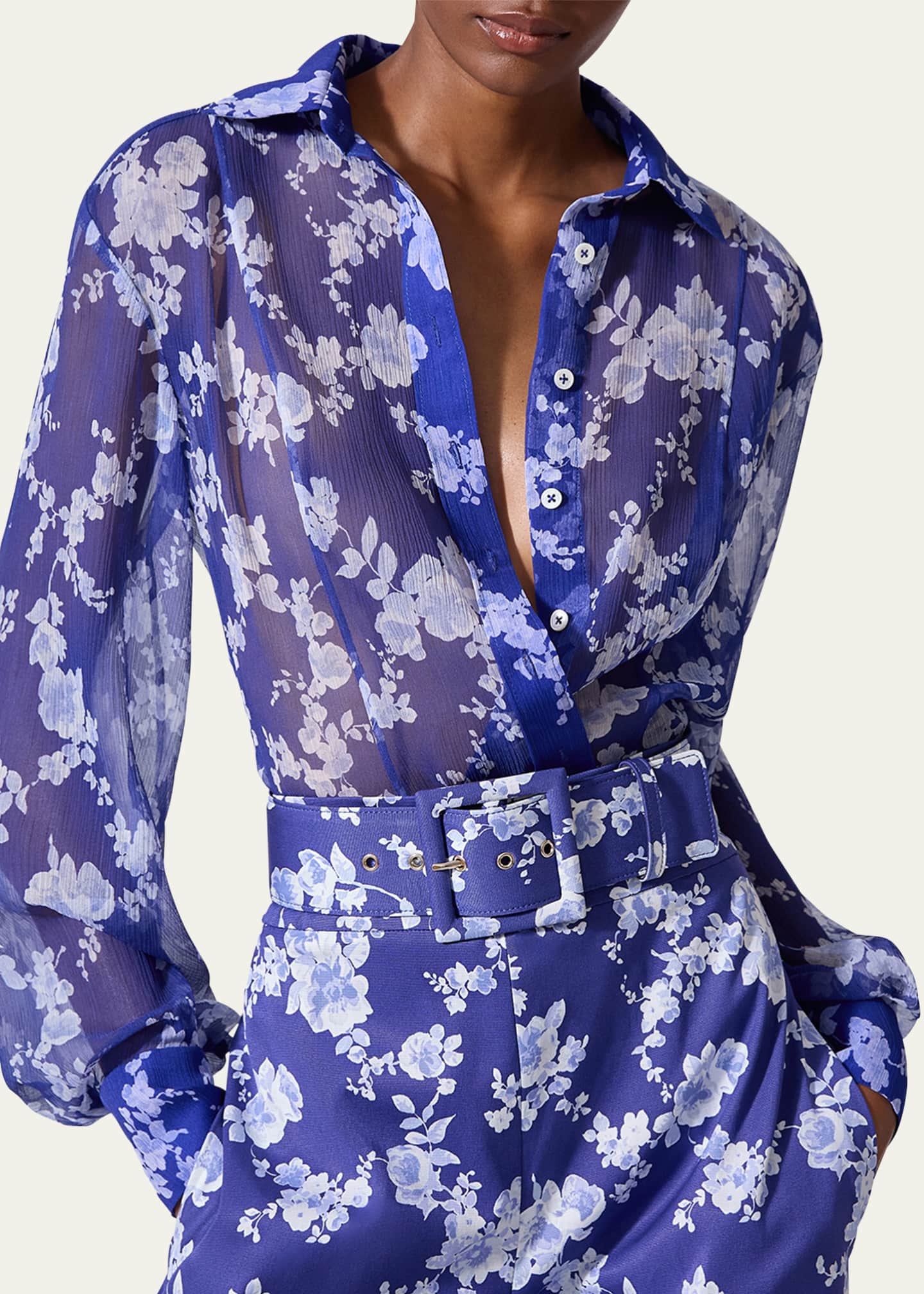 Carolina Herrera Floral Button Down Chiffon Blouse Image 4 of 4