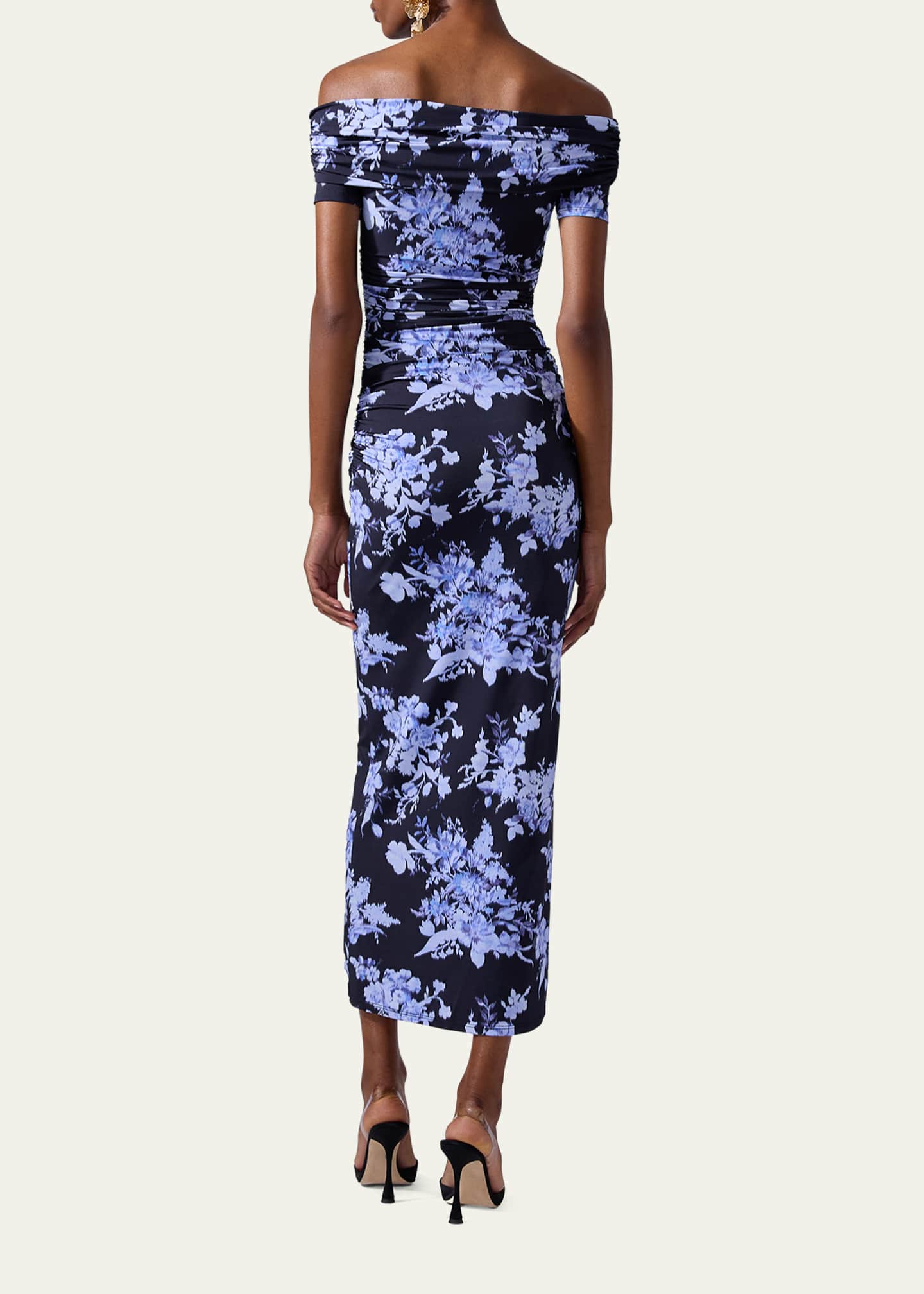 Carolina Herrera Off-the-Shoulder Floral Gathered Body-Con Dress Image 3 of 3