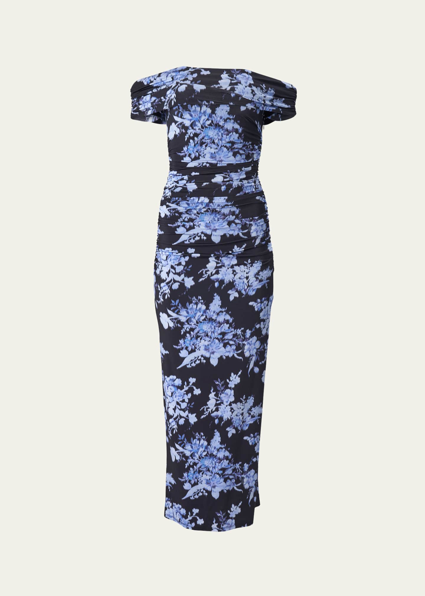 Carolina Herrera Off-the-Shoulder Floral Gathered Body-Con Dress Image 1 of 3