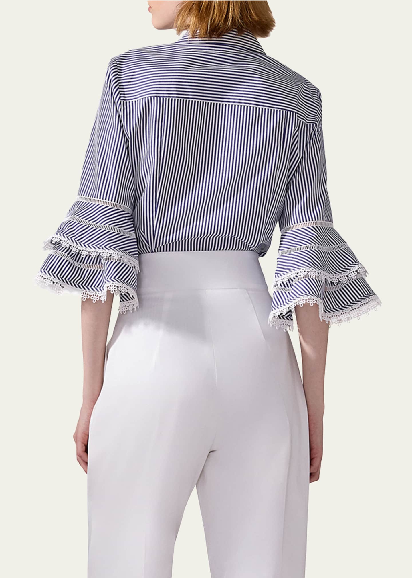 Carolina Herrera Stripe Tiered Ruffle Sleeve Button Down Top Image 3 of 3