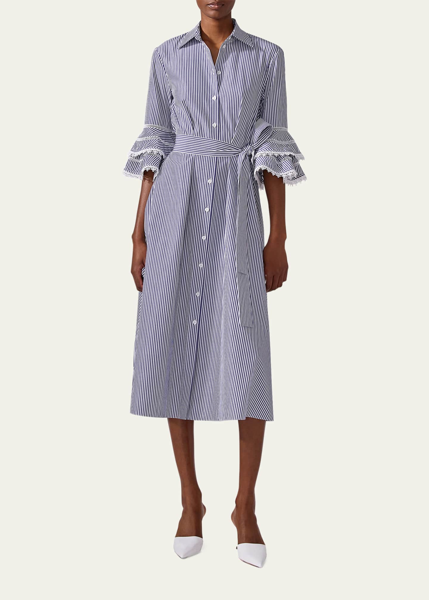 Carolina Herrera Stripe Tiered Ruffle Sleeve Shirtdress Image 2 of 3