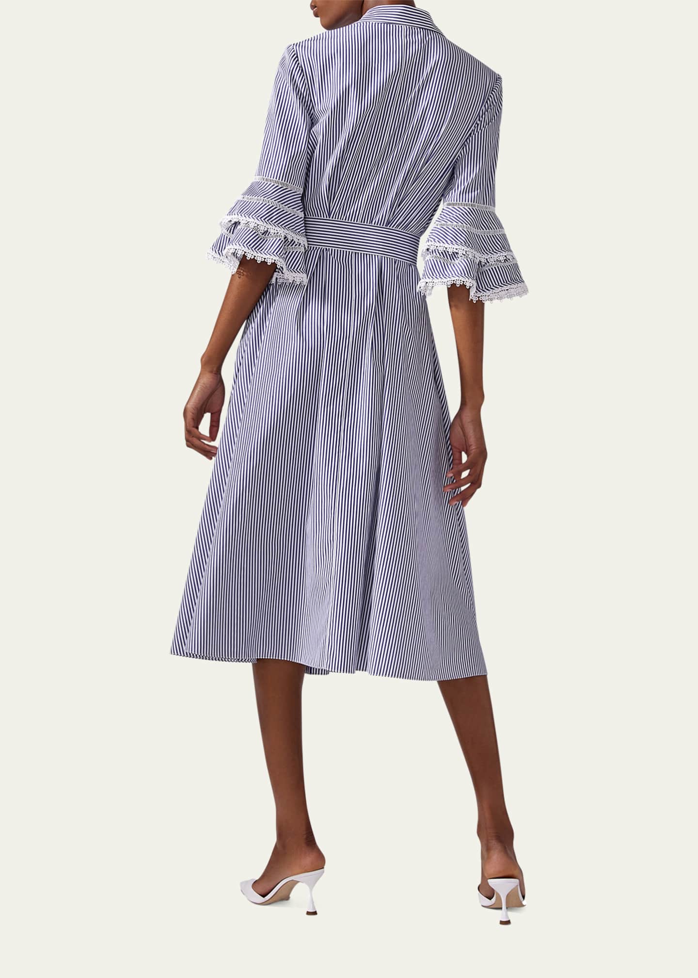 Carolina Herrera Stripe Tiered Ruffle Sleeve Shirtdress Image 3 of 3