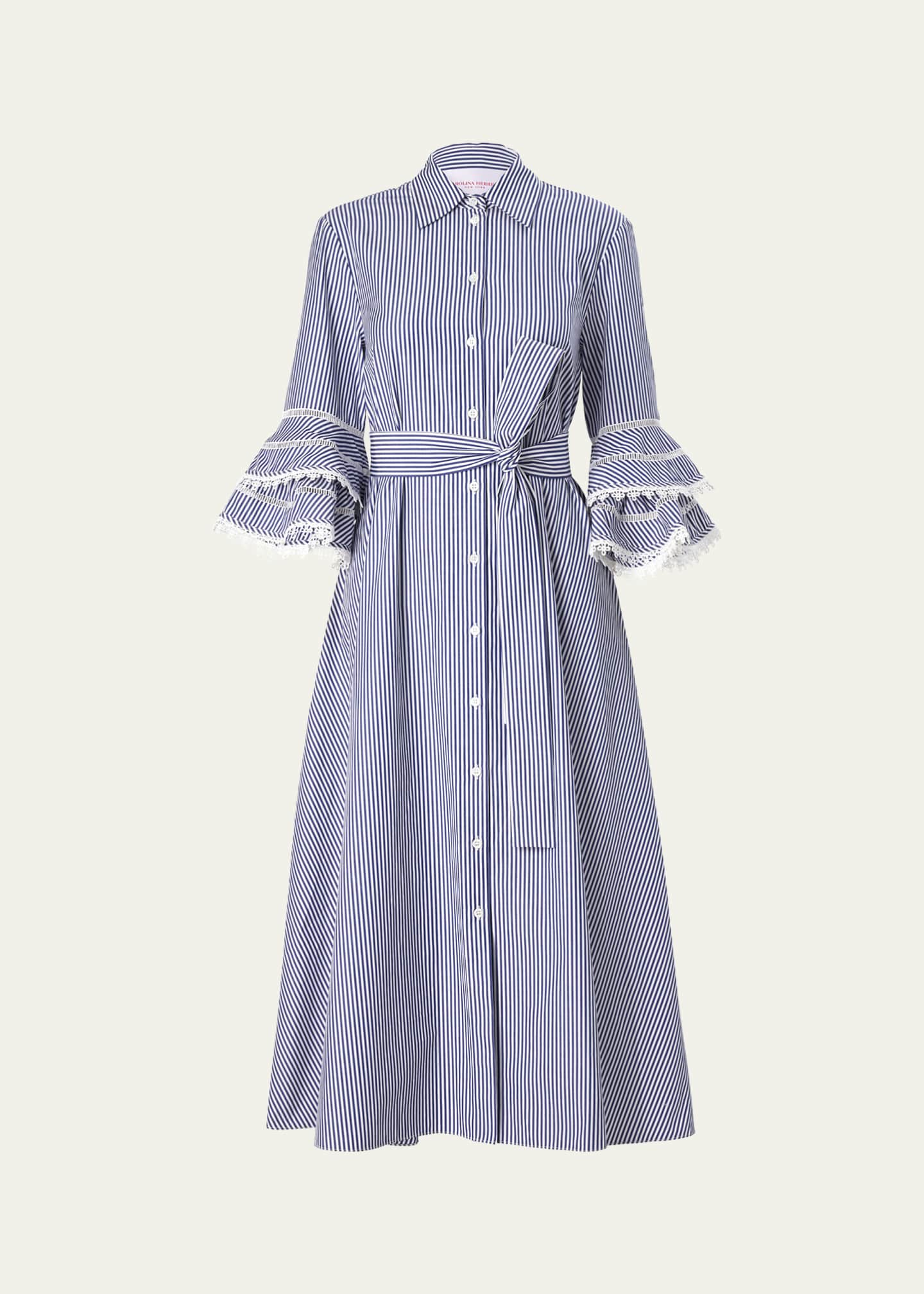 Carolina Herrera Stripe Tiered Ruffle Sleeve Shirtdress Image 1 of 3