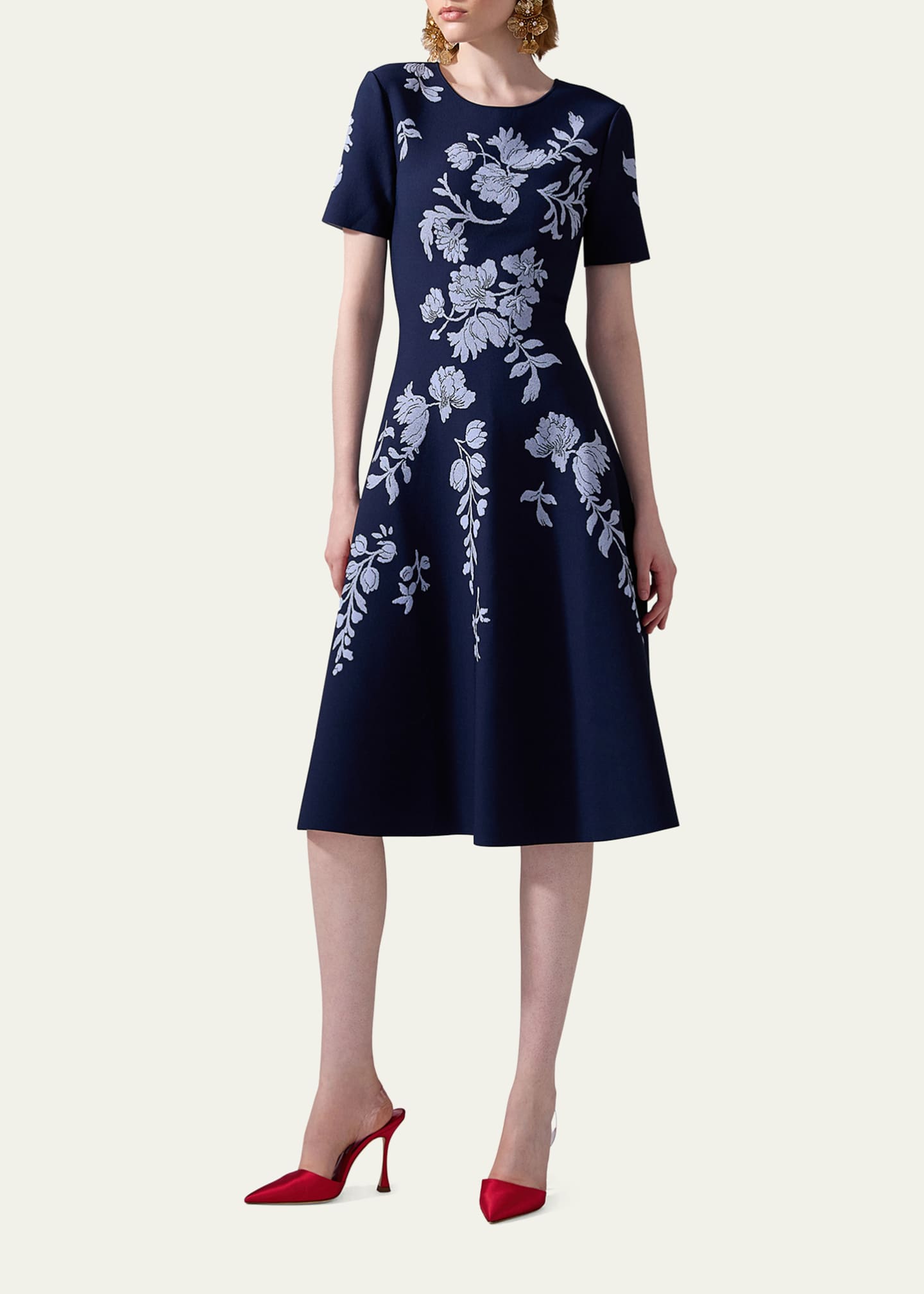 Carolina Herrera Floral Jacquard Flare Dress Image 2 of 4