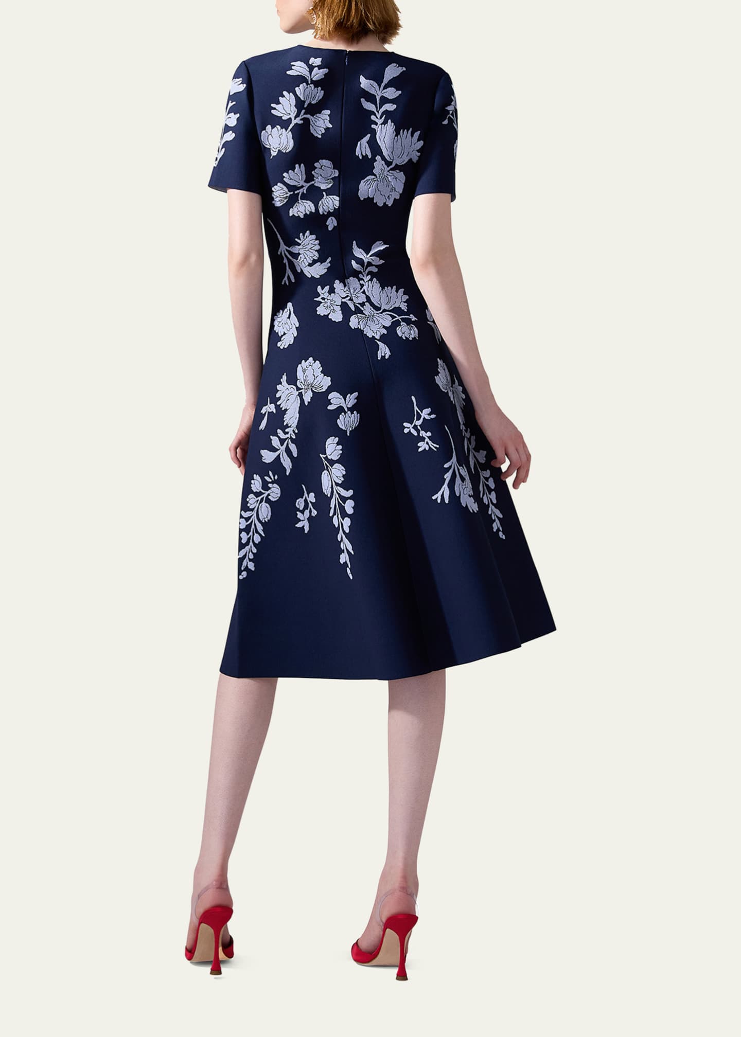 Carolina Herrera Floral Jacquard Flare Dress Image 3 of 4