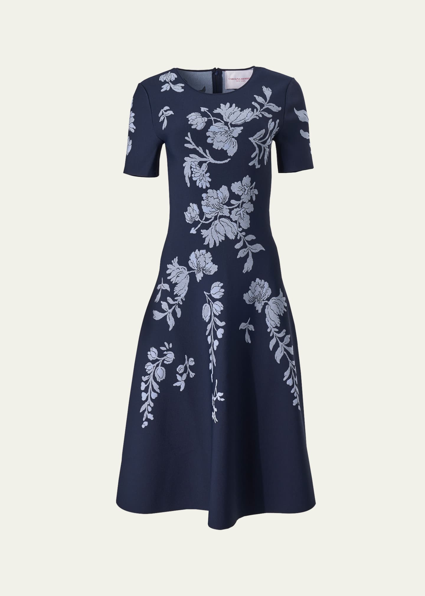 Carolina Herrera Floral Jacquard Flare Dress Image 1 of 4
