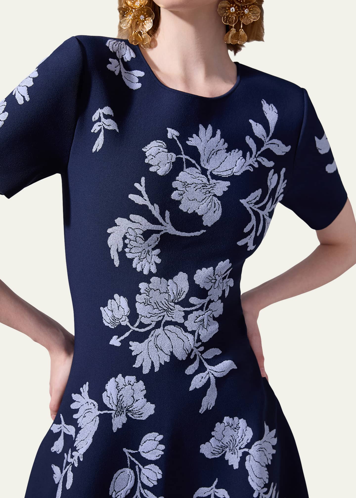 Carolina Herrera Floral Jacquard Flare Dress Image 4 of 4