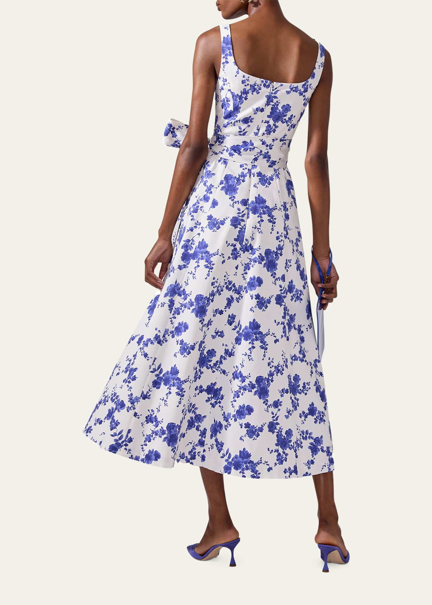 Carolina Herrera Floral Scoop Neck Midi Dress with Sash Image 3 of 4