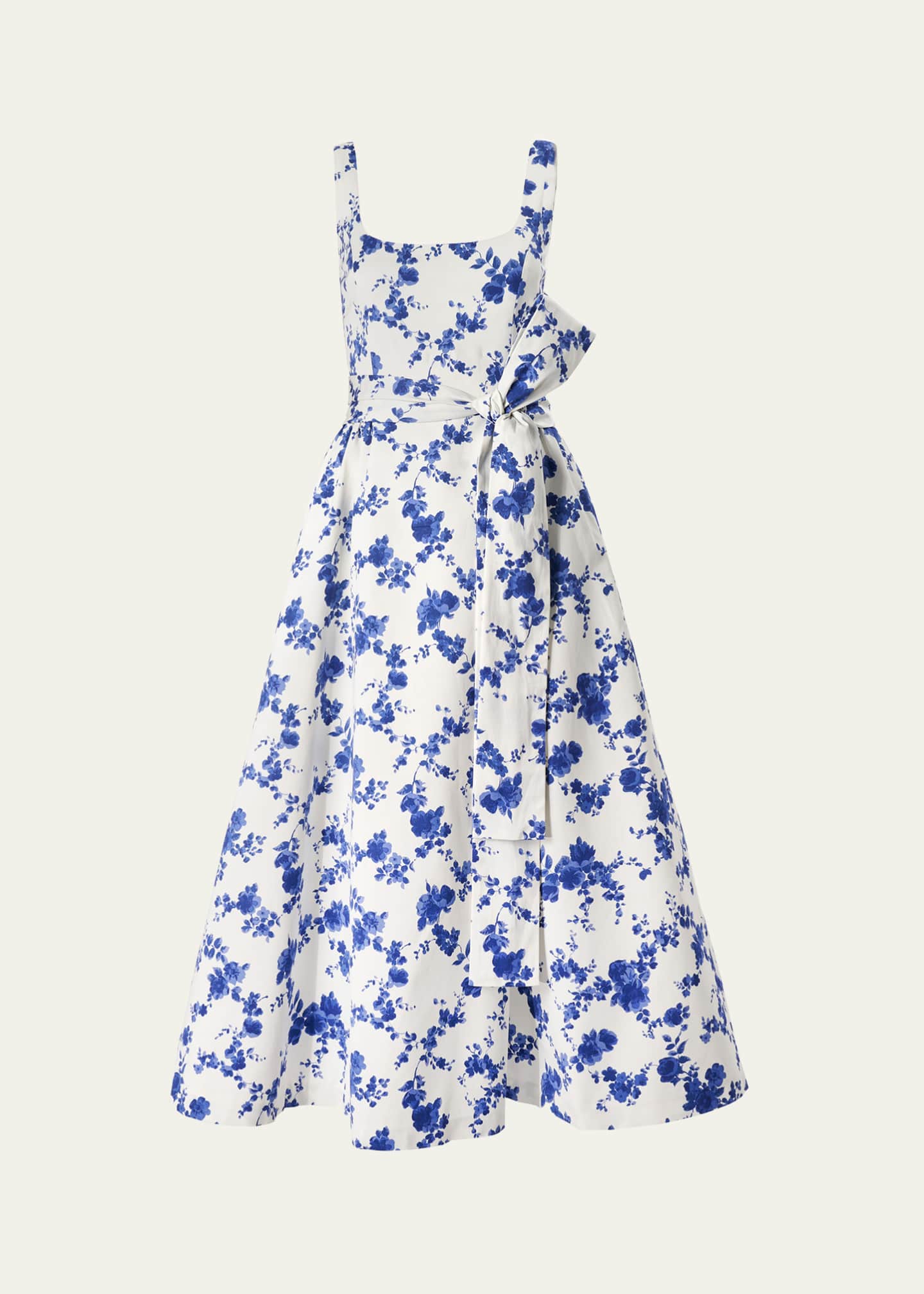 Carolina Herrera Floral Scoop Neck Midi Dress with Sash Image 1 of 4