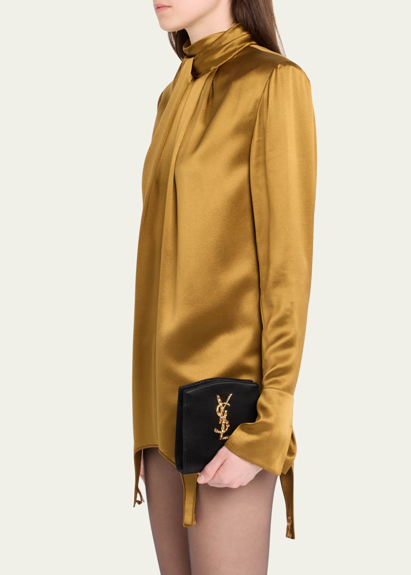 Saint Laurent Mini YSL Evening Wristlet in Satin Image 2 of 5