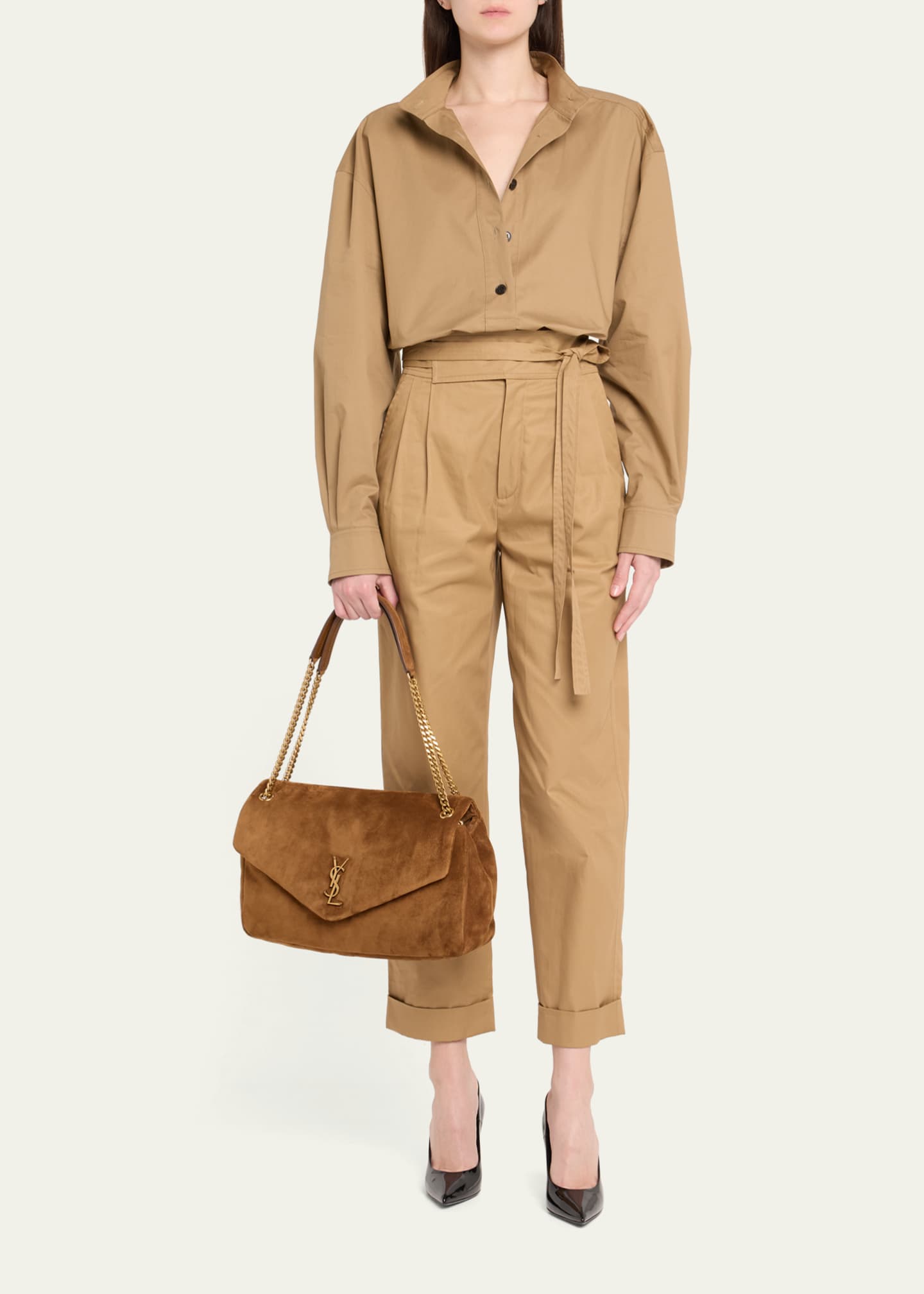 Saint Laurent Calypso Large YSL Chain Shoulder Bag in Suede
