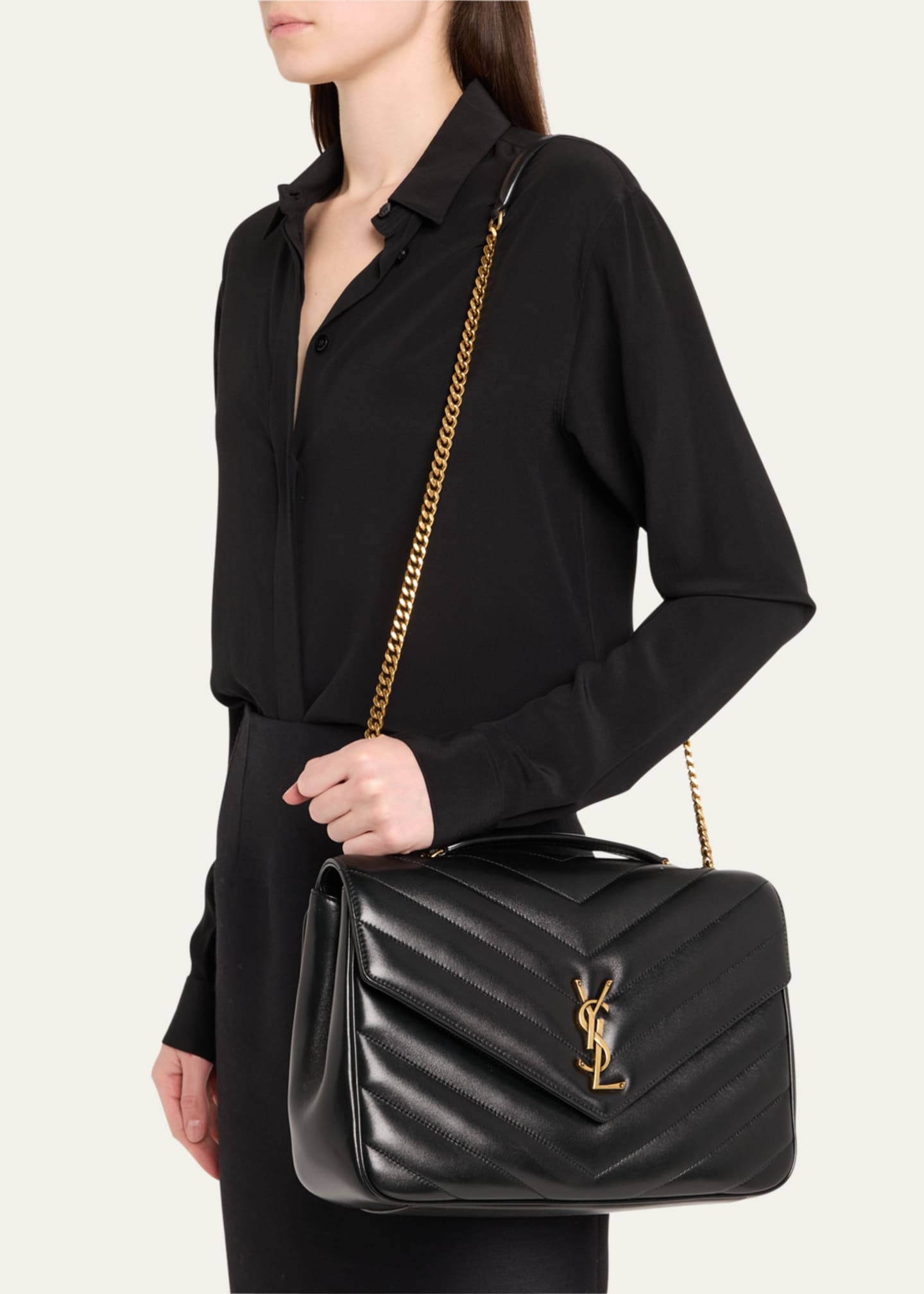 Saint Laurent Loulou Large YSL Chain Shoulder Bag in Quilted Leather Image 2 of 6