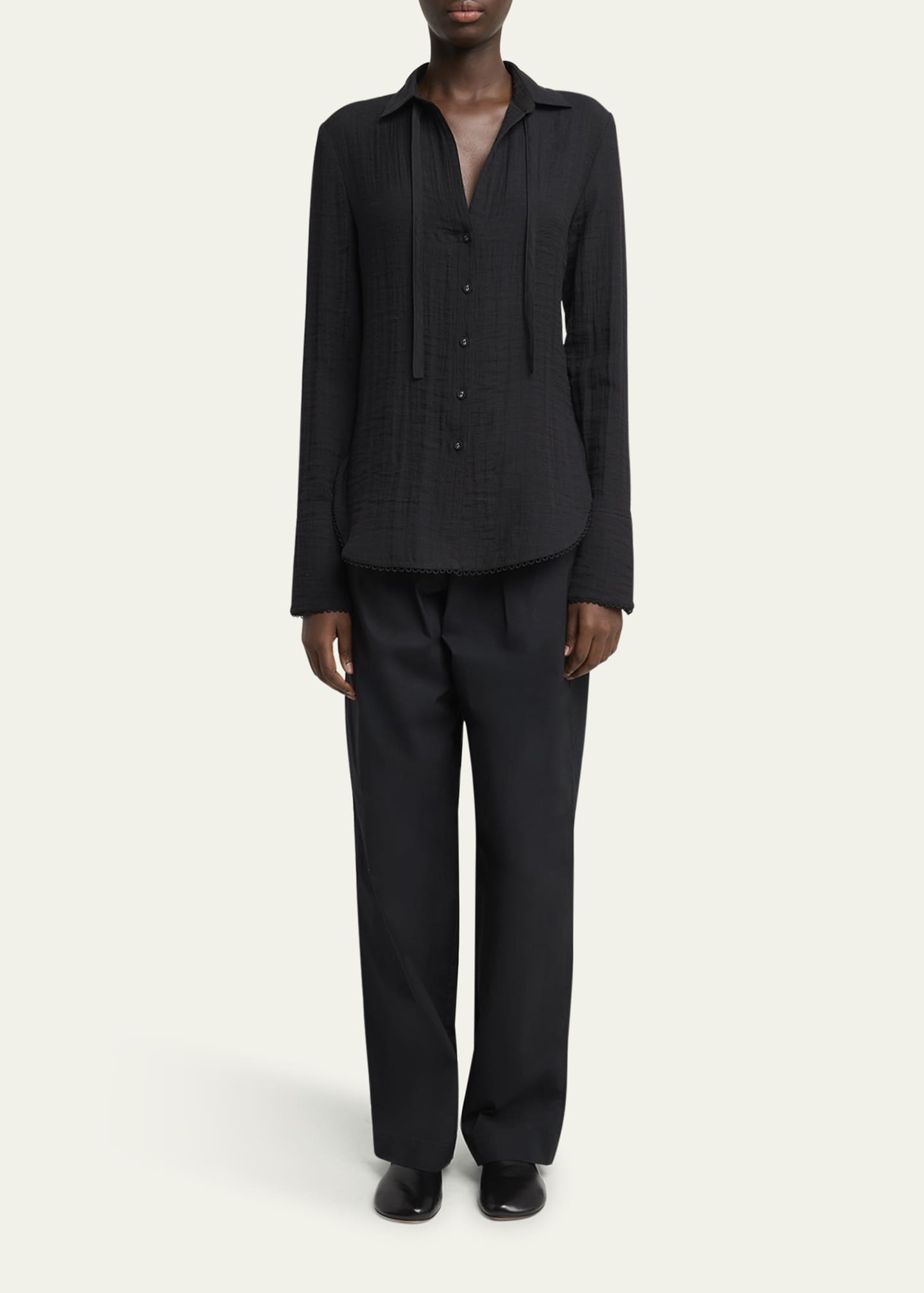 Proenza Schouler White Label Cami Crinkled Long-Sleeve Shirt Image 2 of 5
