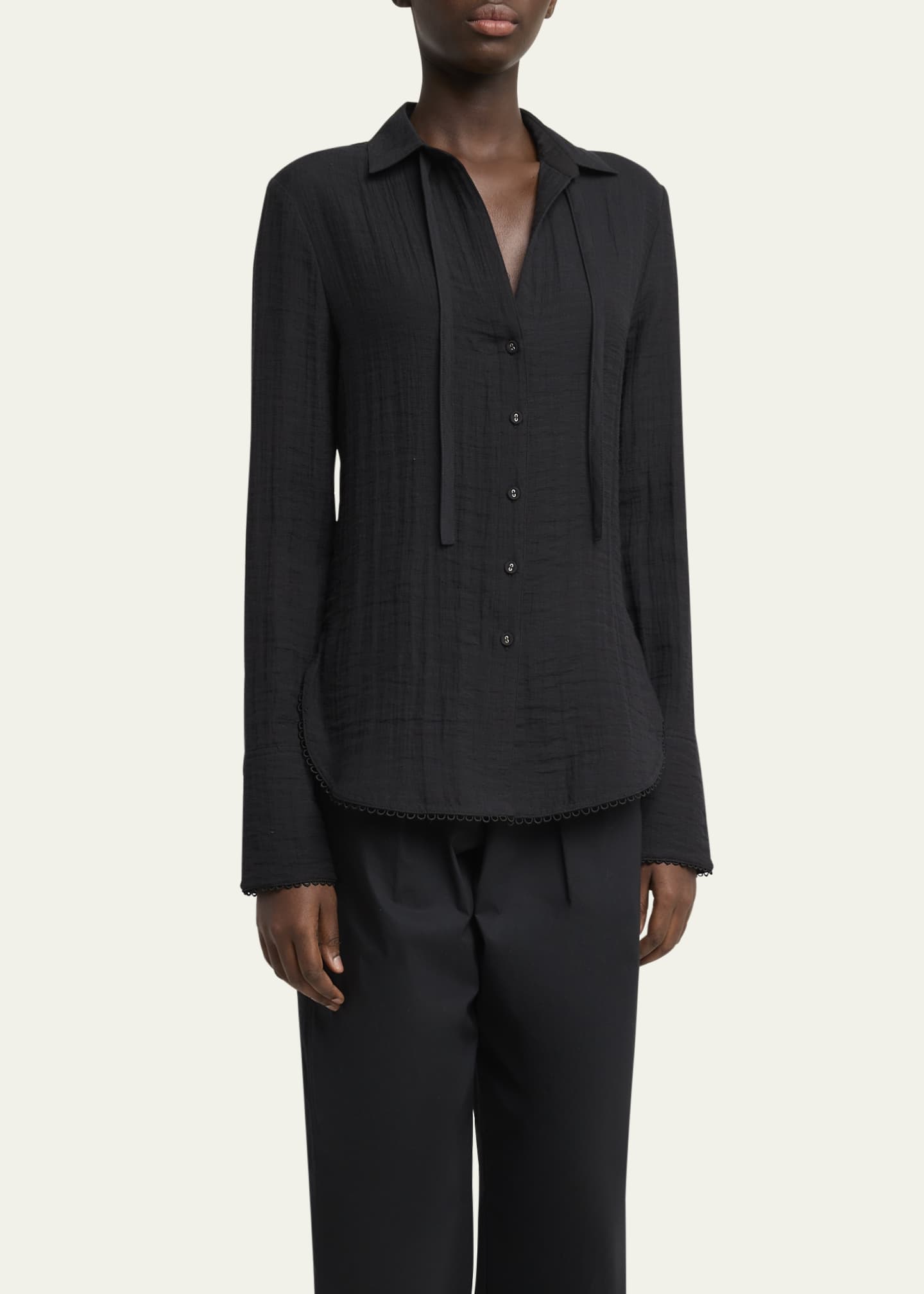 Proenza Schouler White Label Cami Crinkled Long-Sleeve Shirt Image 4 of 5