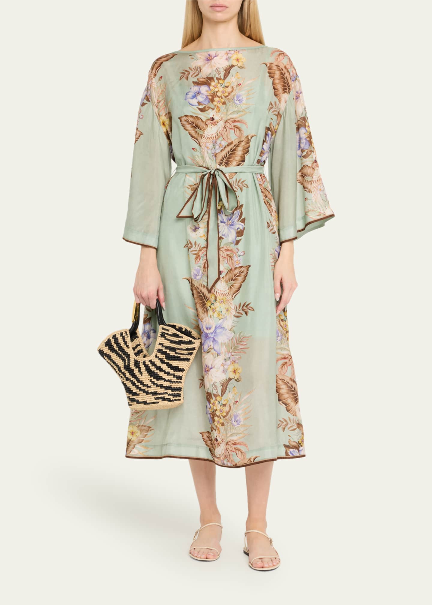 Zimmermann Goldentime Zebra Raffia Small Tote Bag Image 5 of 6