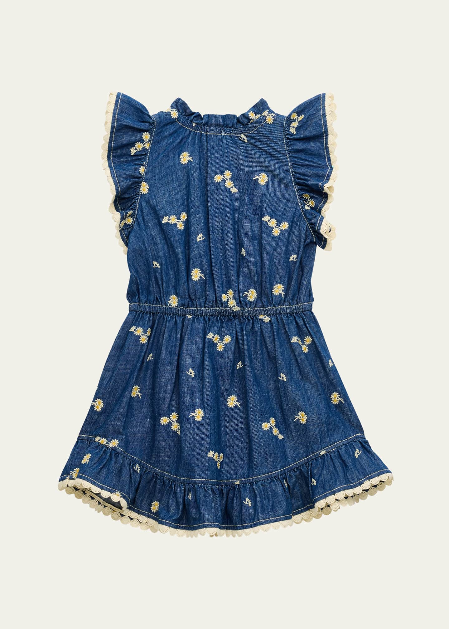 Zimmermann Girl's Lucky Denim Daisy Embroidered Dress, Size 1-12 Image 2 of 3