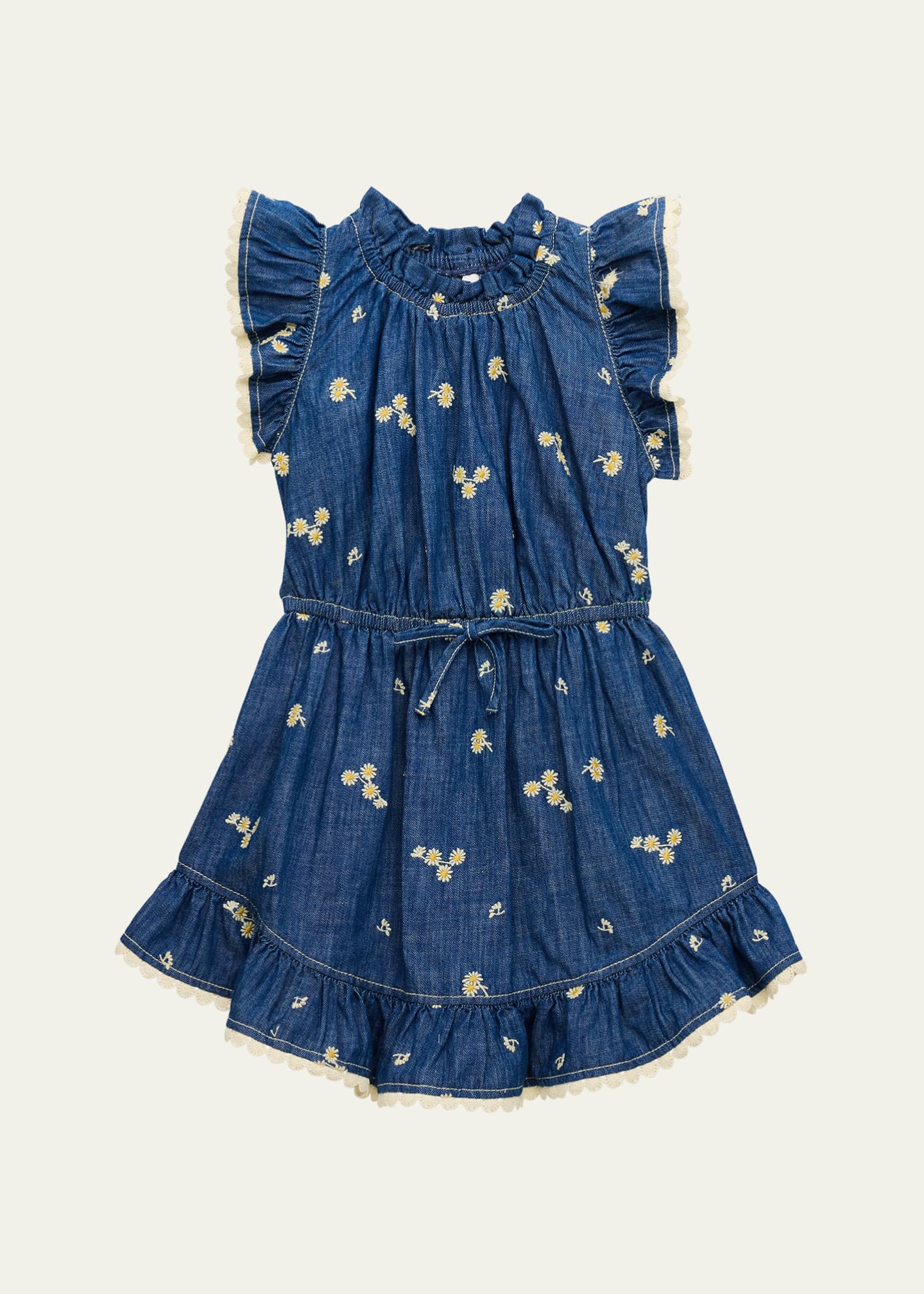 Zimmermann Girl's Lucky Denim Daisy Embroidered Dress, Size 1-12 Image 1 of 3
