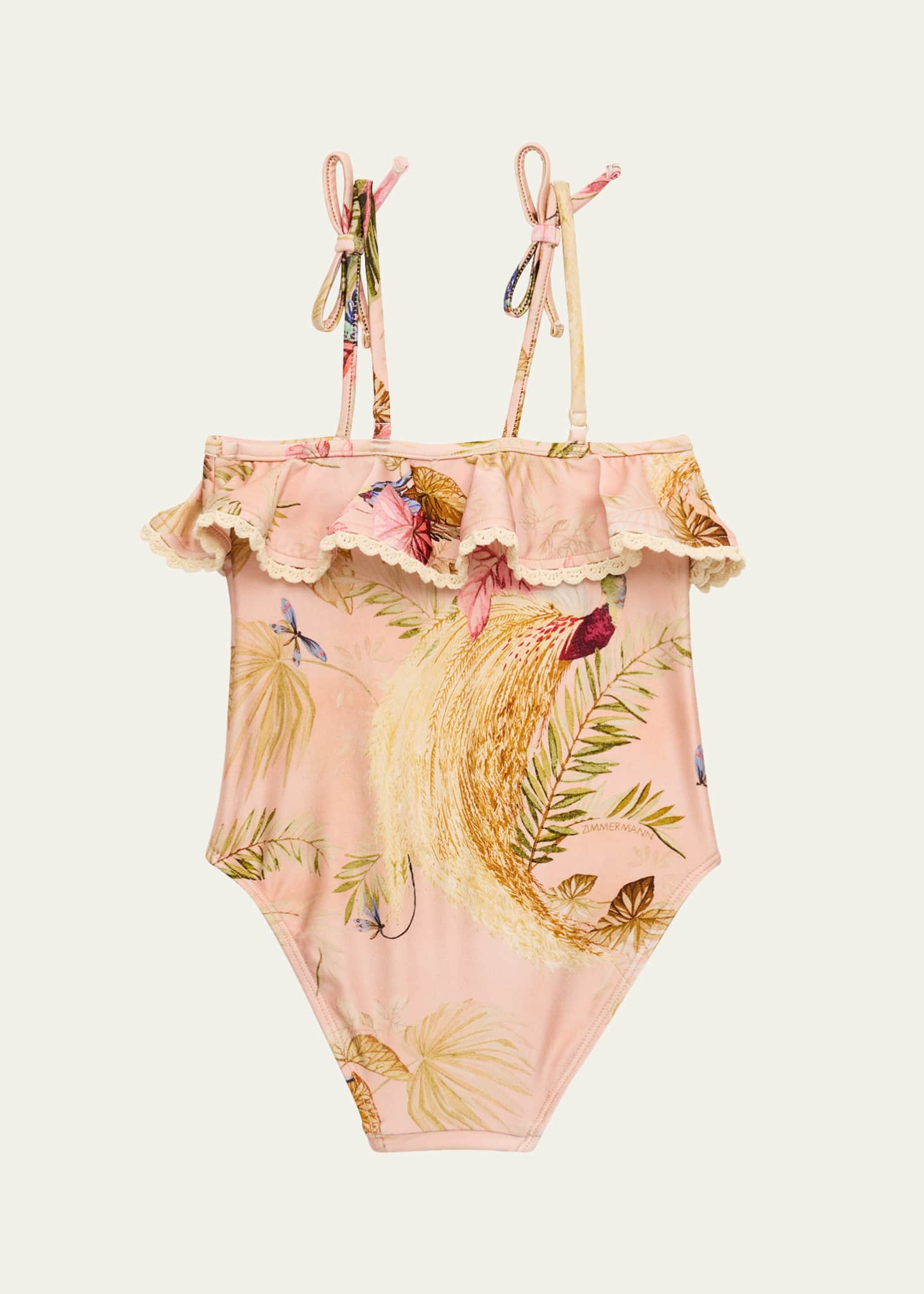 Zimmermann Girl's Rhiannon Frill Lattice Trim Swimsuit, Size 1-12 Image 2 of 3