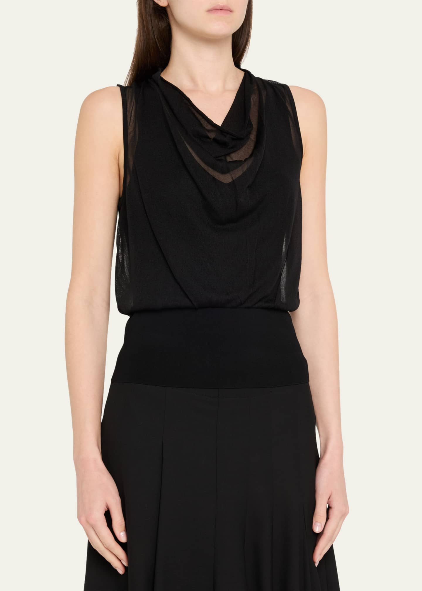Carmina Sheer Cowl-Neck Tank Top